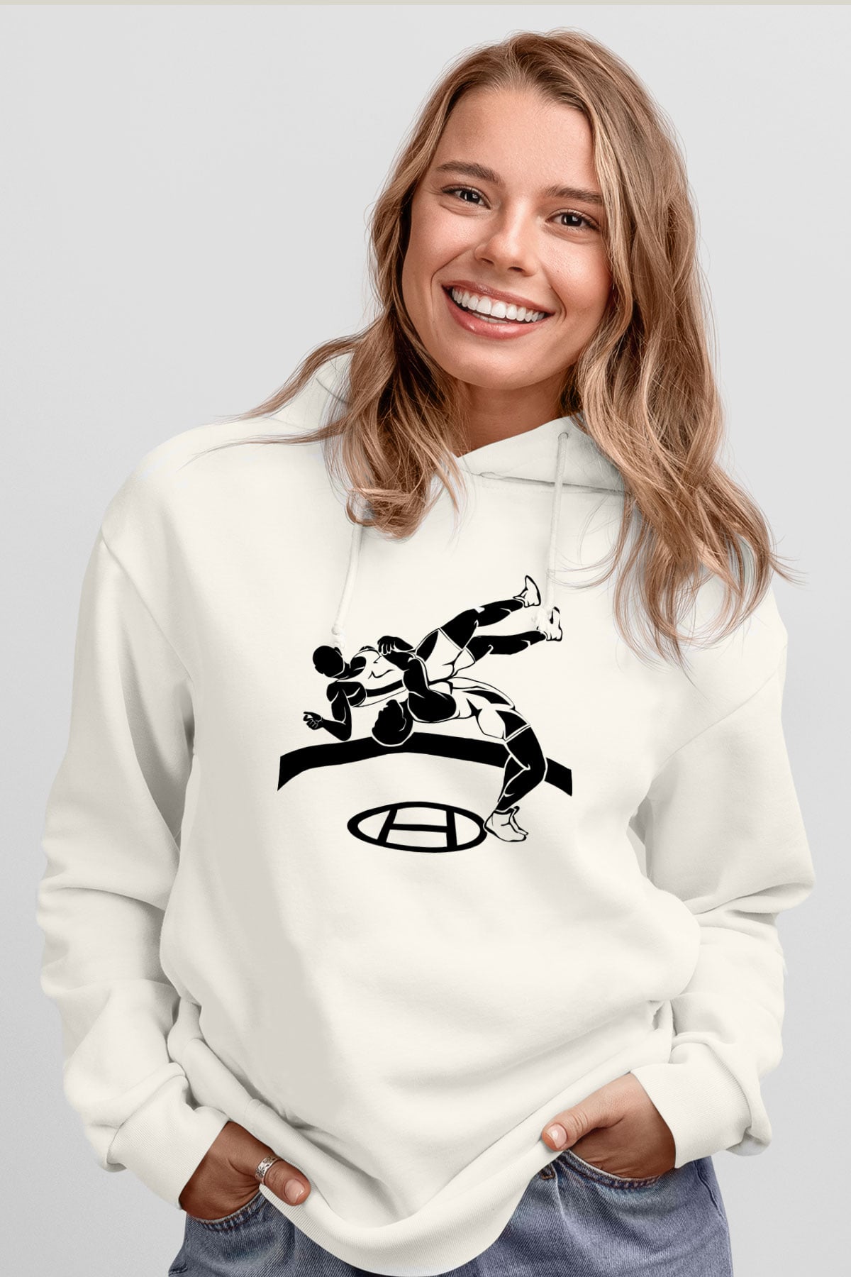 Güreş Beyaz Unisex Hoodie