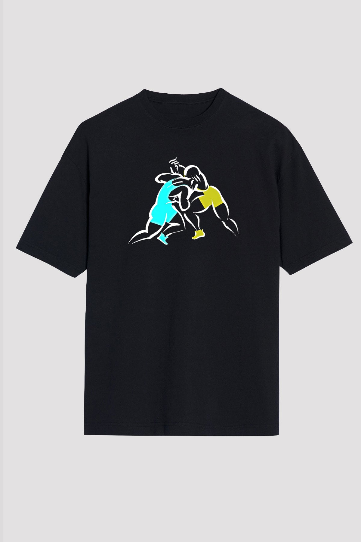 Güreş - Wrestle Baskılı Unisex Siyah Oversize Tişört
