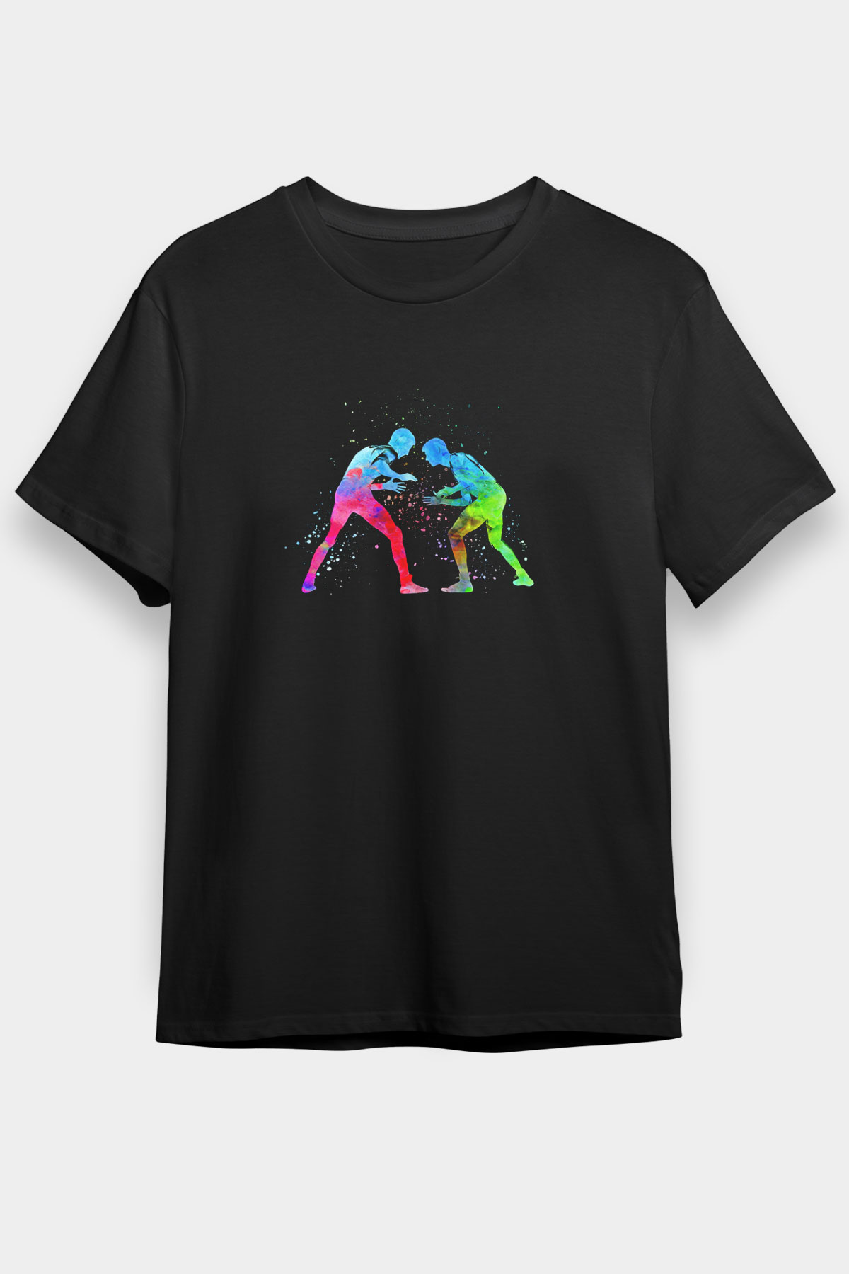Güreş - Wrestle Baskılı Unisex Siyah Tişört - Tshirt