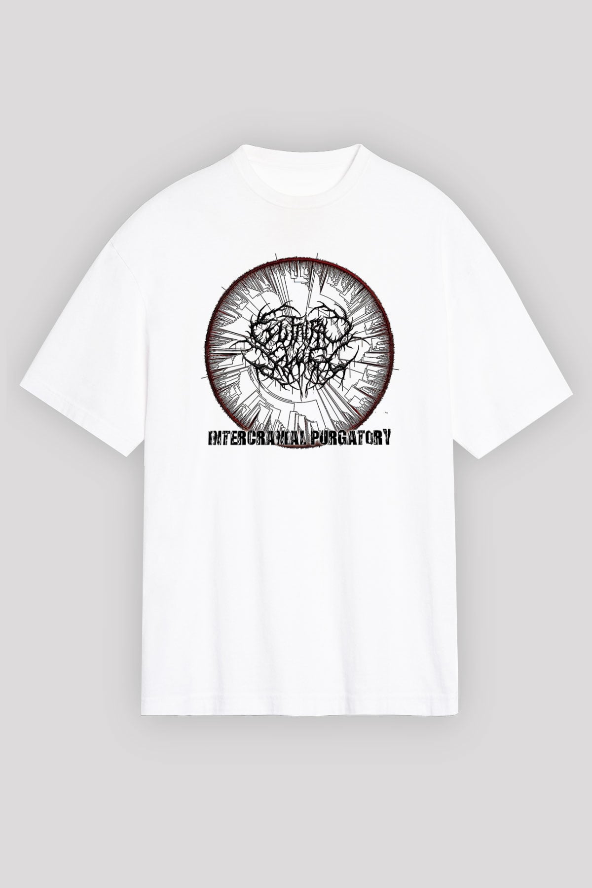 Guttural Slug Baskılı Beyaz Unisex Oversize Tişört - Tshirt