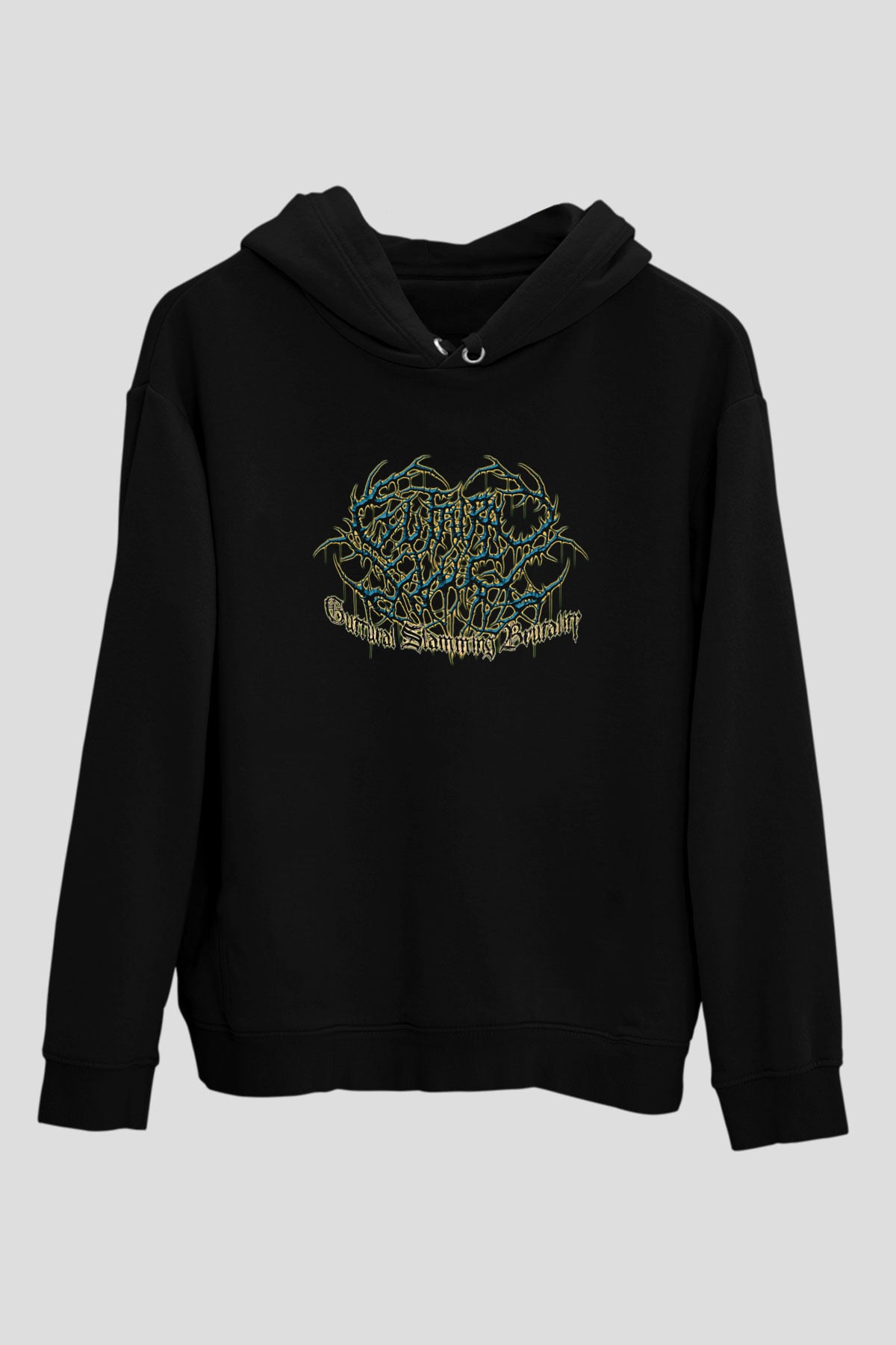 Guttural Slug Baskılı Unisex Siyah Kapüşonlu Sweatshirt