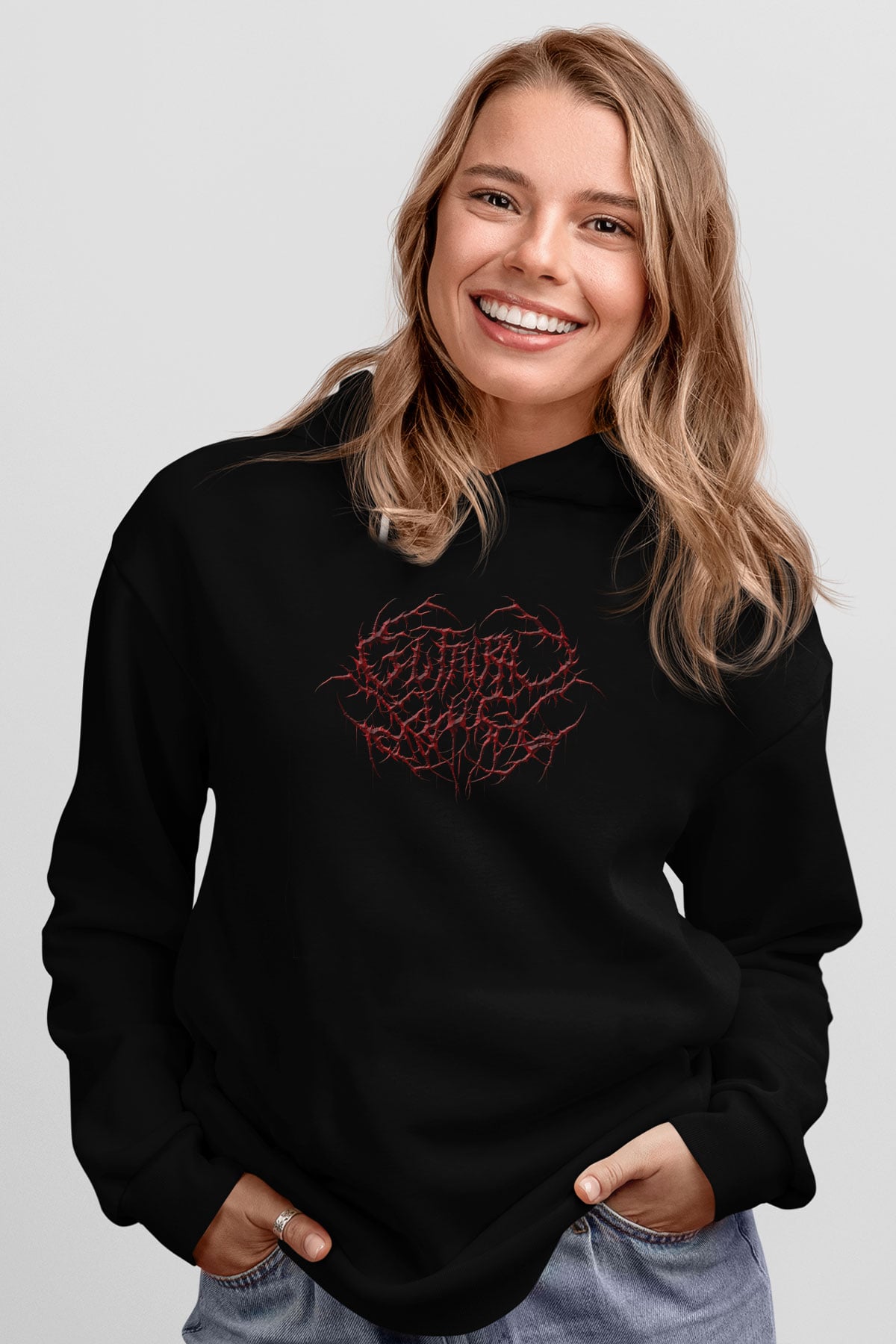Guttural Slug Baskılı Unisex Siyah Kapüşonlu Sweatshirt