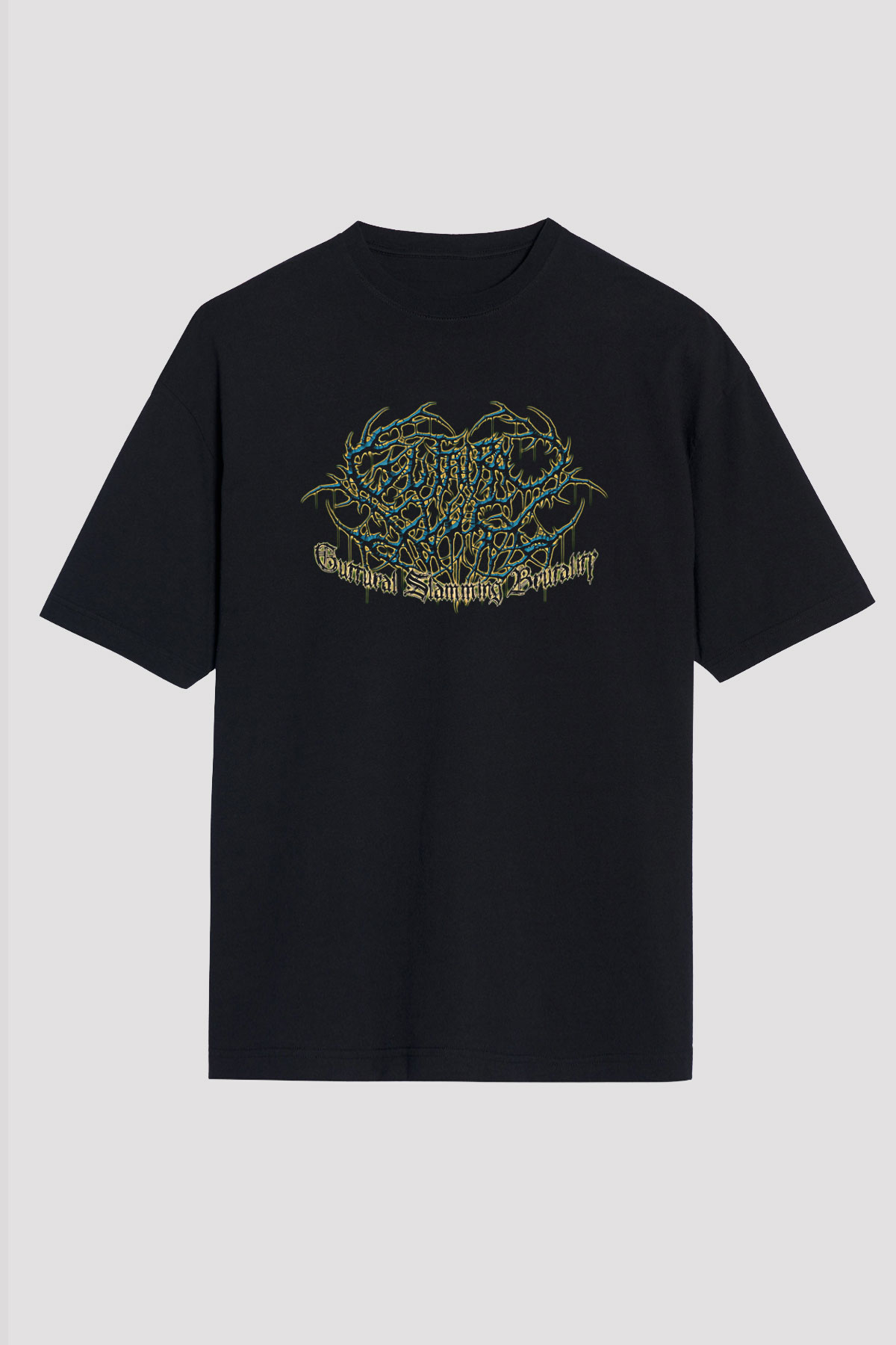 Guttural Slug Baskılı Unisex Siyah Oversize Tişört - Tshirt