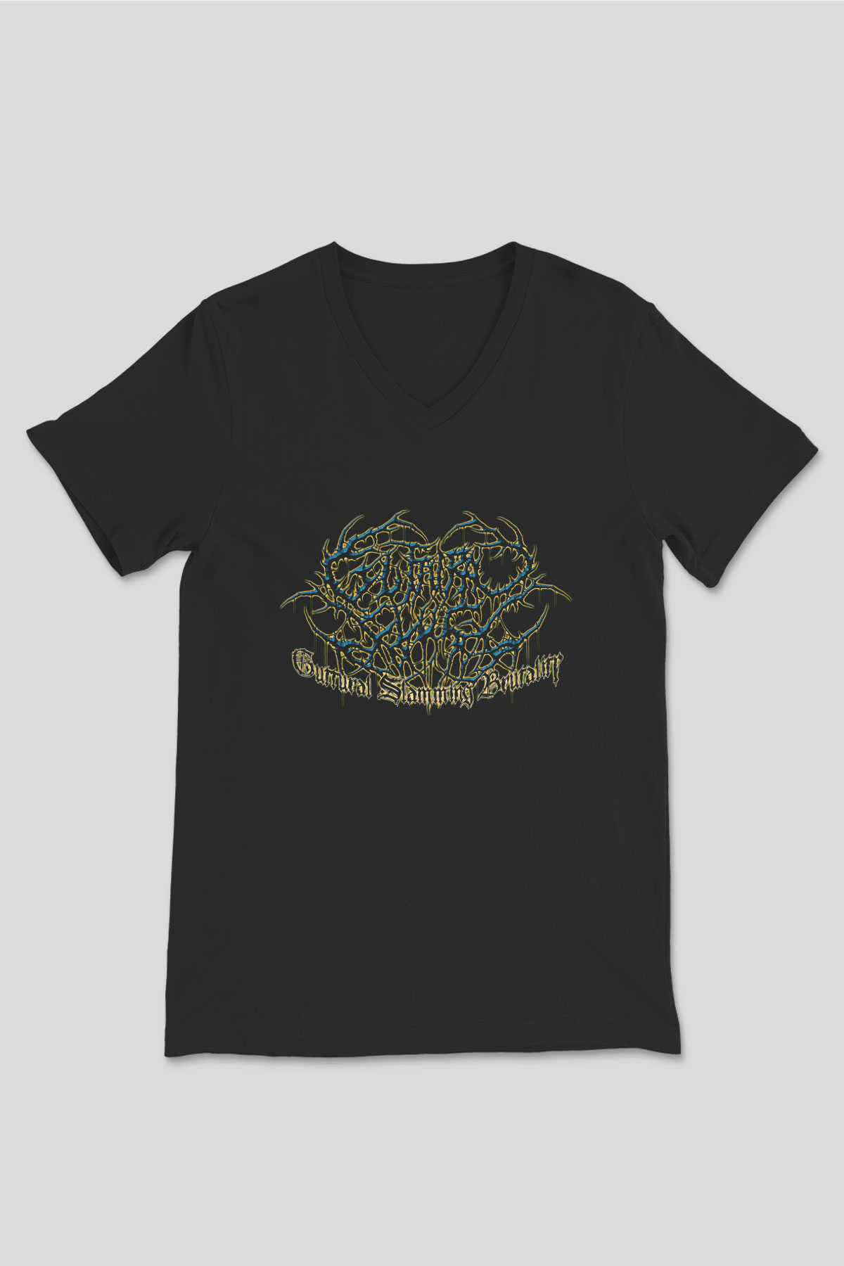 Guttural Slug Baskılı Unisex Siyah V Yaka Tişört - Tshirt