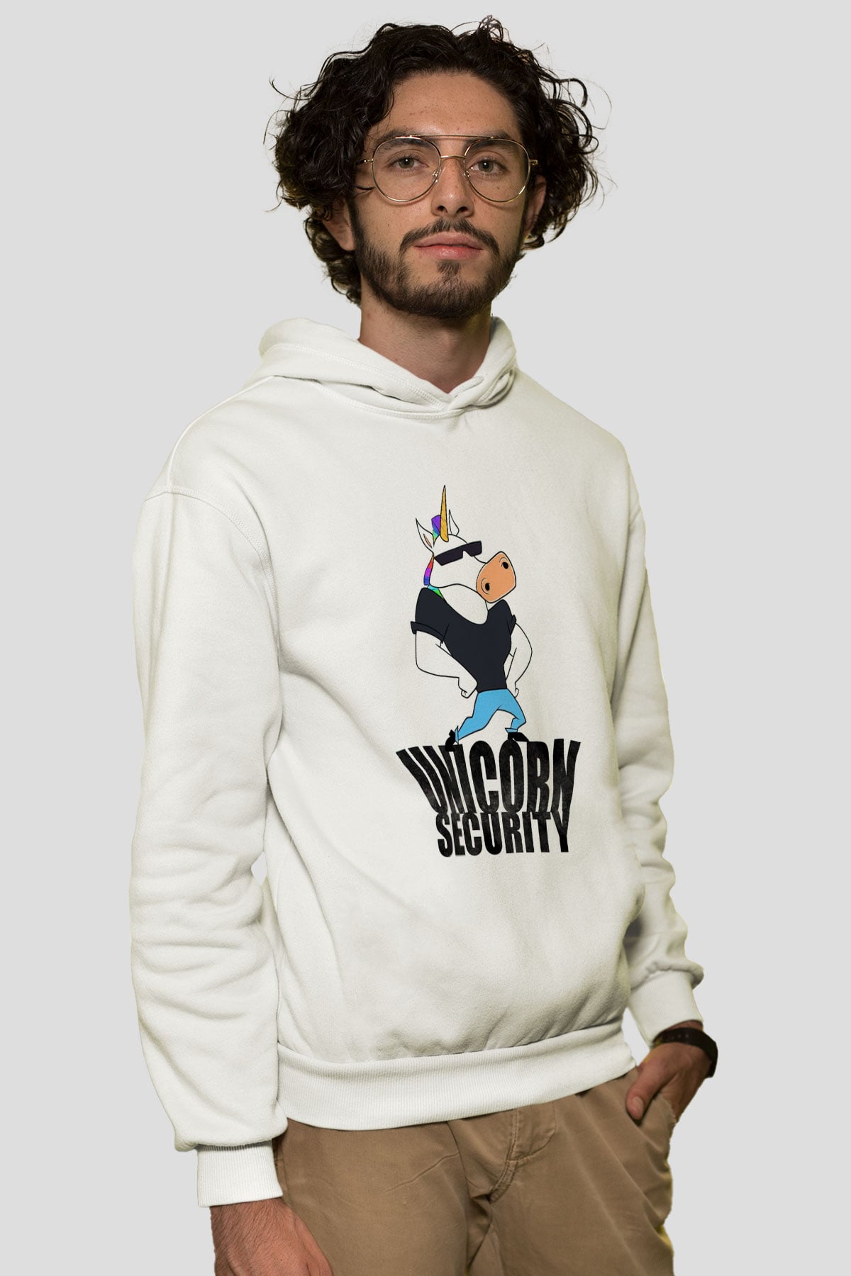 Güvenlik Beyaz Unisex Kapüşonlu Sweatshirt
