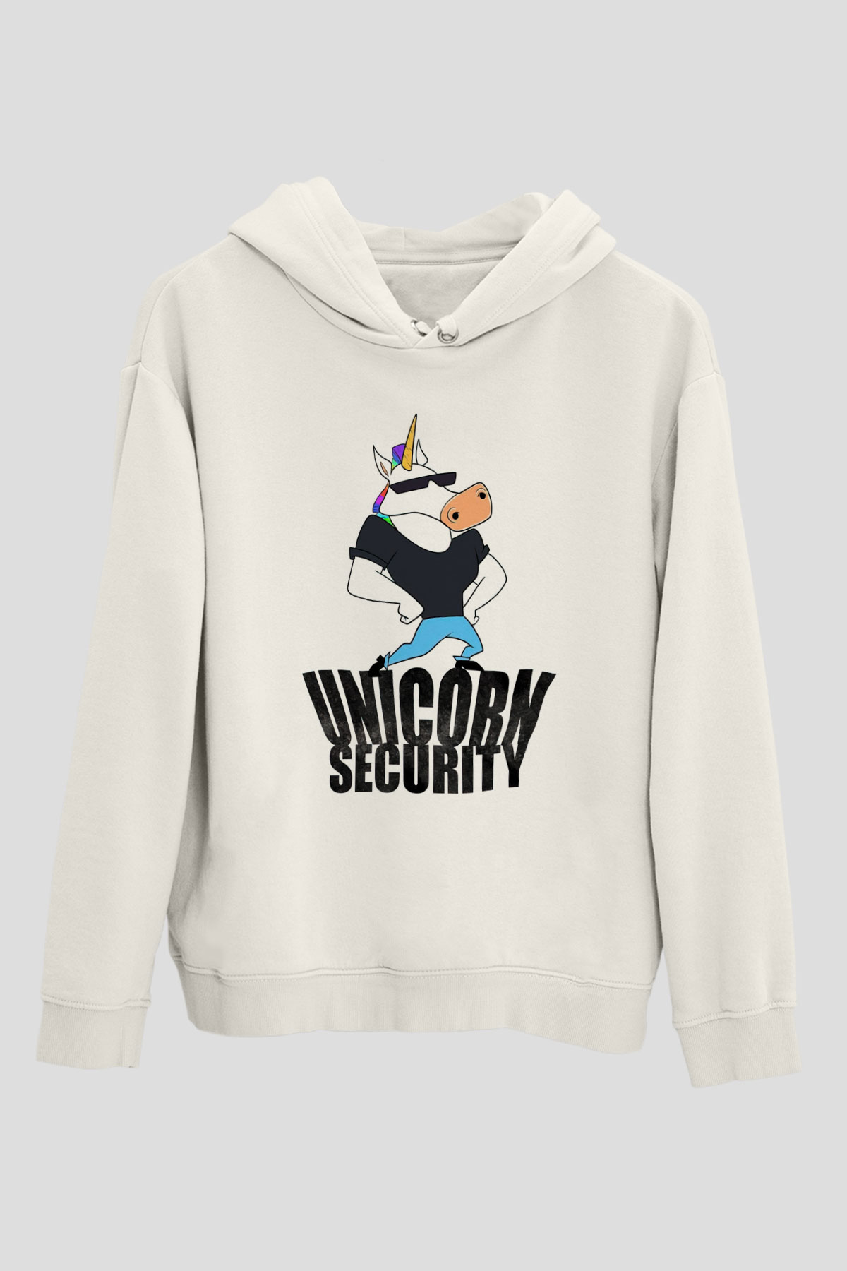 Güvenlik Beyaz Unisex Kapüşonlu Sweatshirt