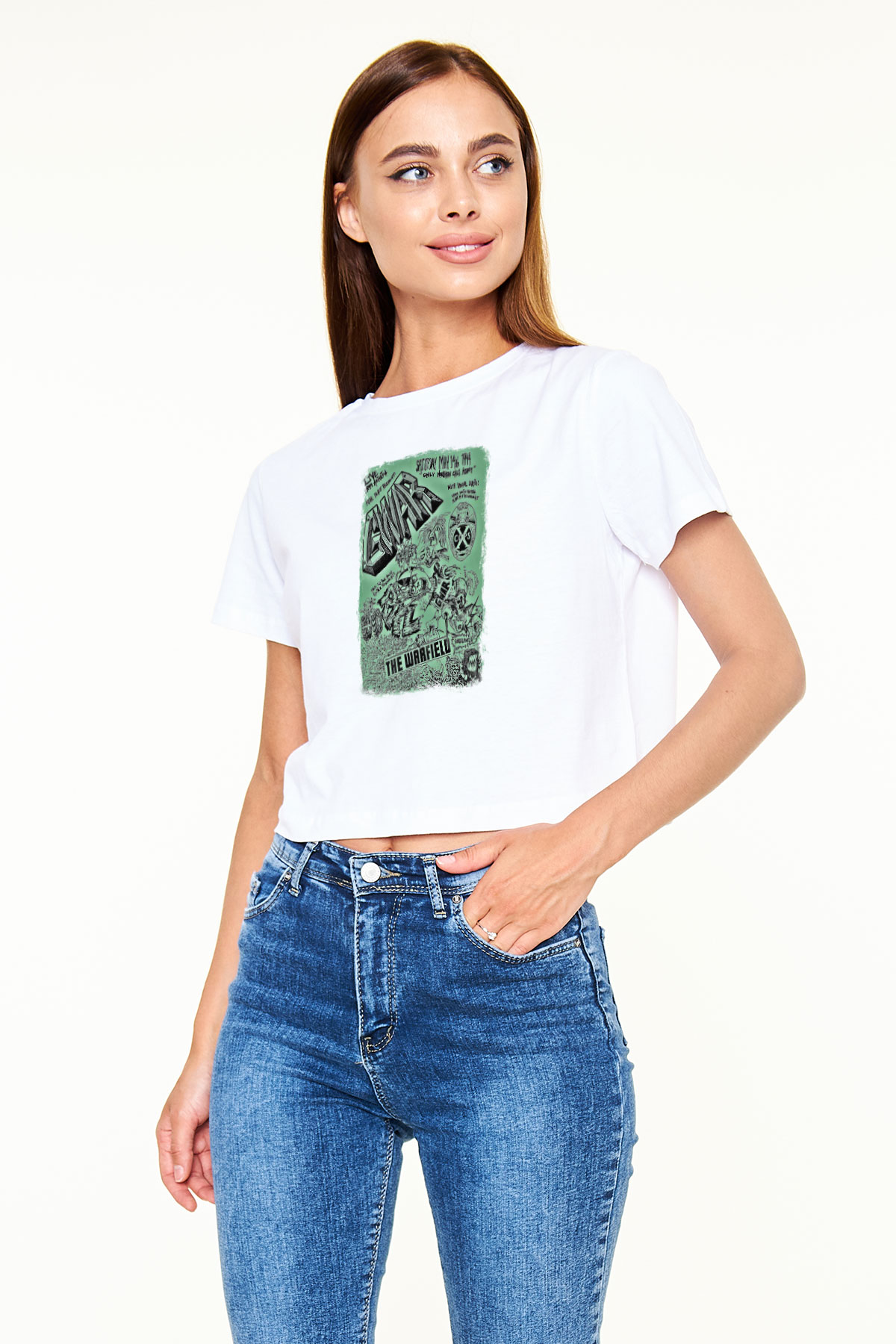 Gwar Baskılı Unisex Beyaz Crop Top Tişört