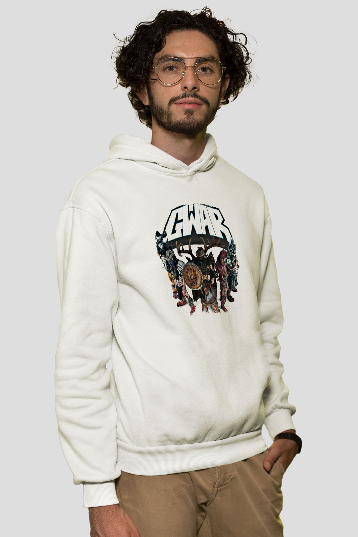 Gwar Baskılı Unisex Beyaz Hoodie