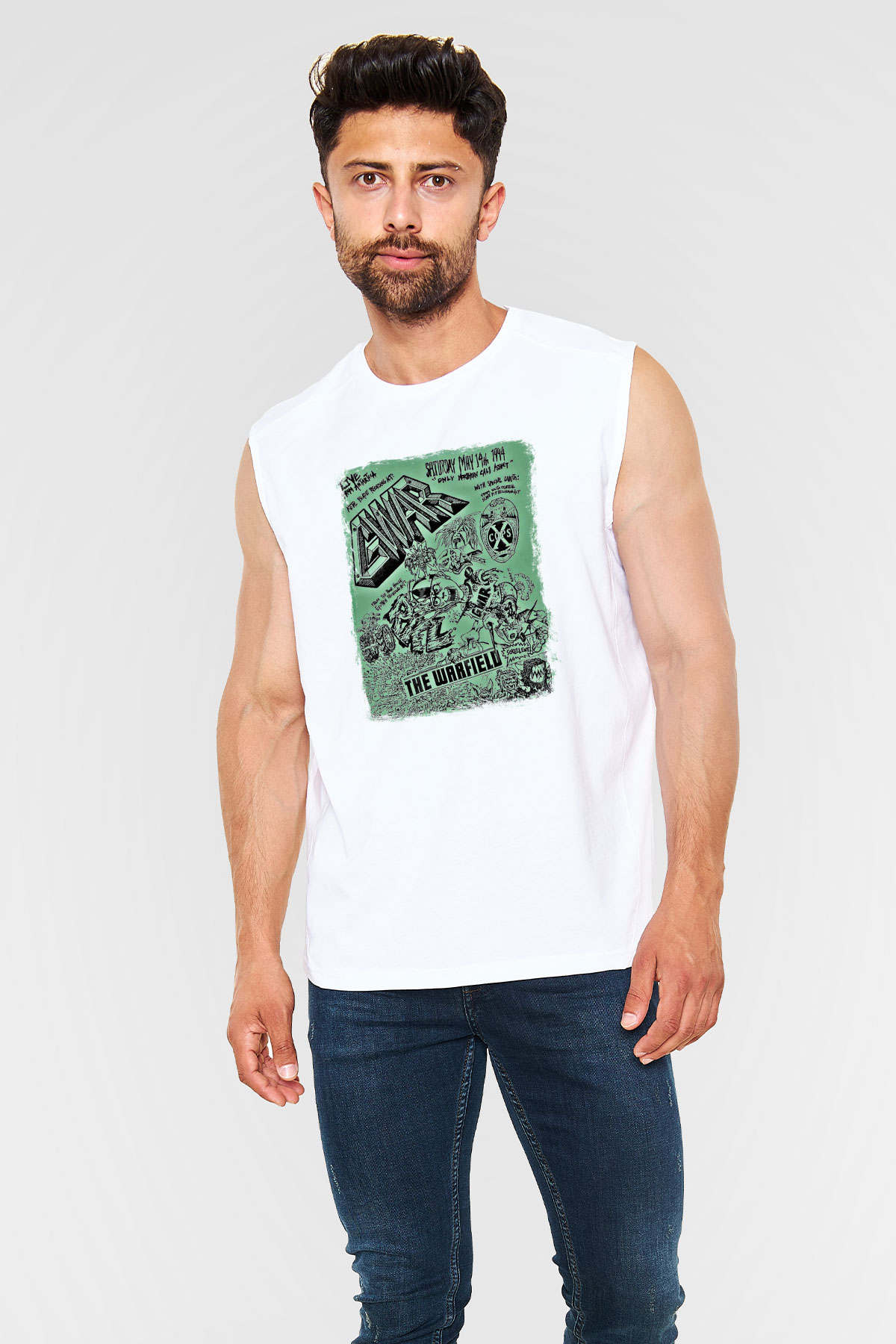Gwar Baskılı Unisex Beyaz Kolsuz Tişört