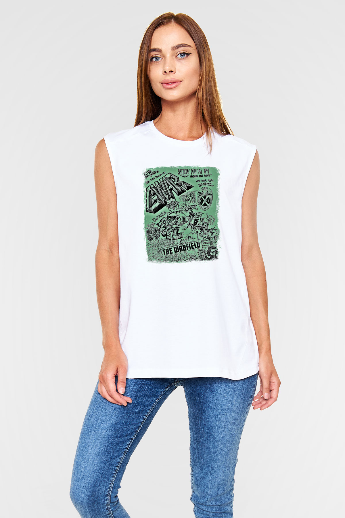 Gwar Baskılı Unisex Beyaz Kolsuz Tişört