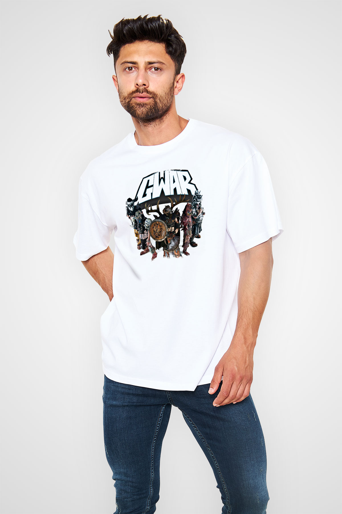 Gwar Baskılı Unisex Beyaz Oversize Tişört