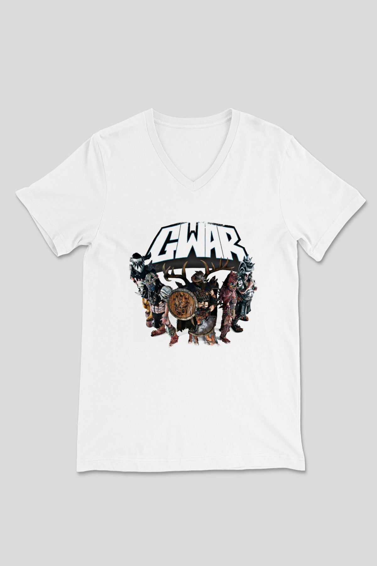 Gwar Baskılı Unisex Beyaz V Yaka Tişört