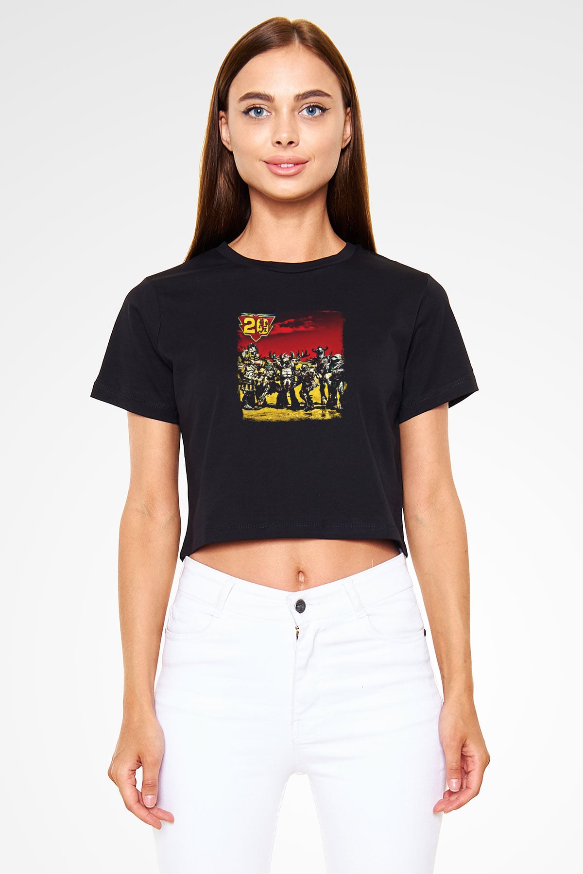 Gwar Baskılı Unisex Siyah Crop Top Tişört