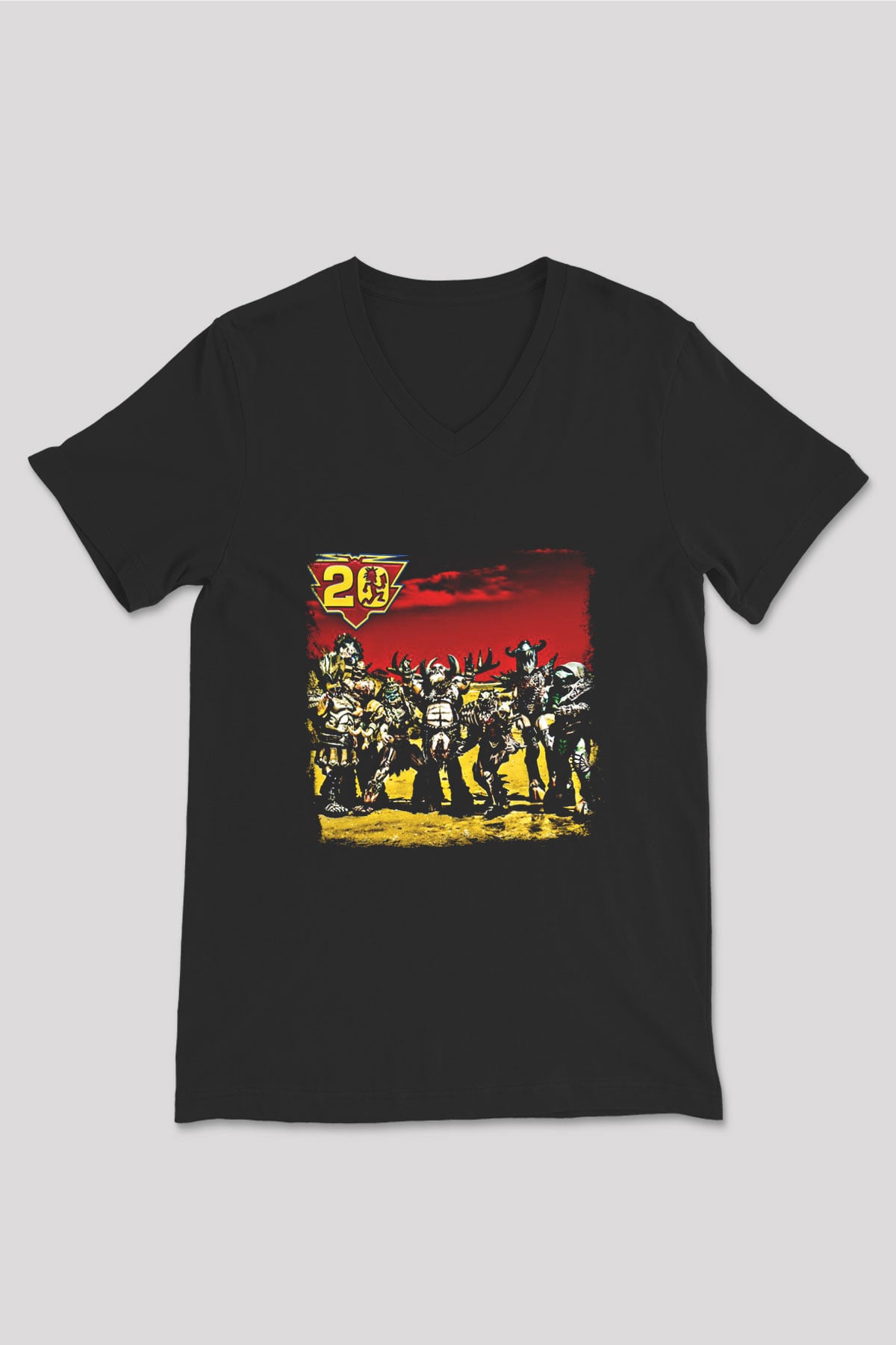Gwar Baskılı Unisex Siyah V Yaka Tişört
