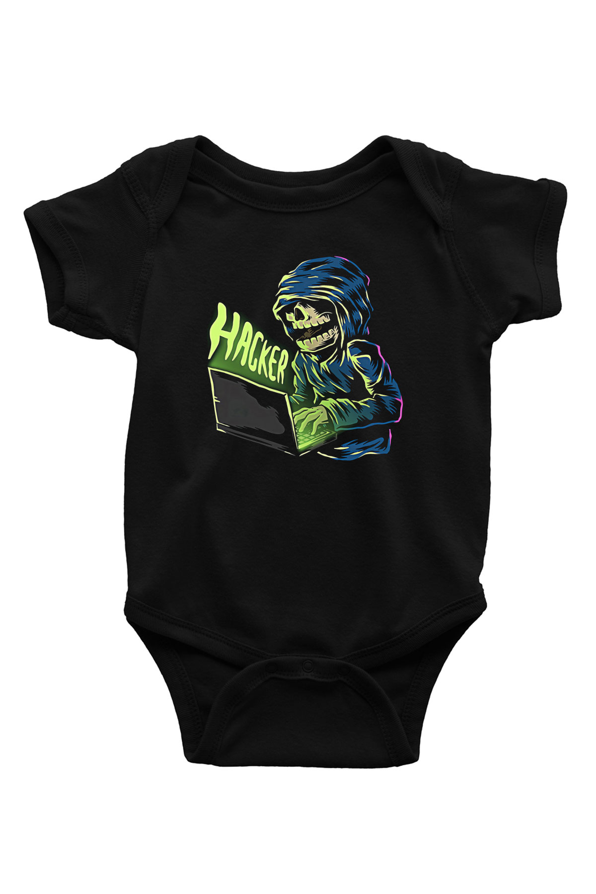 Hacker Baskılı Unisex Siyah Bebek Body - Zıbın