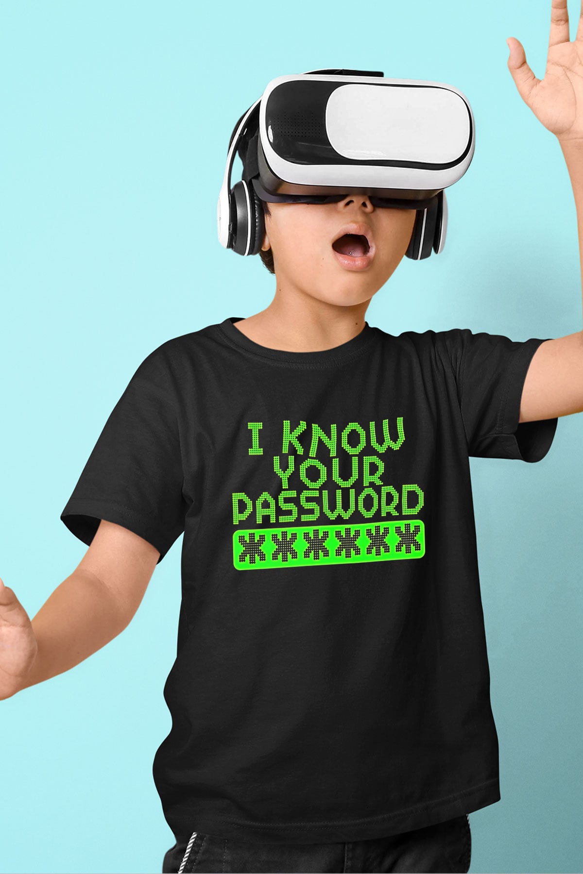 Hacker Baskılı Unisex Siyah Çocuk Tişört - Tshirt