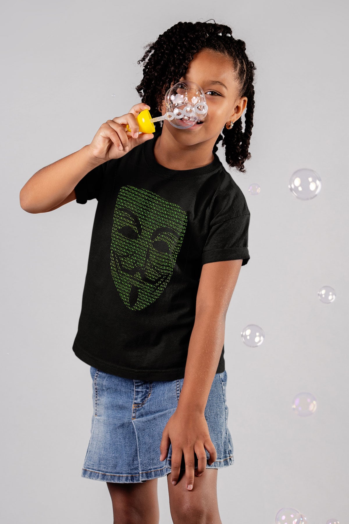 Hacker Baskılı Unisex Siyah Çocuk Tişört - Tshirt