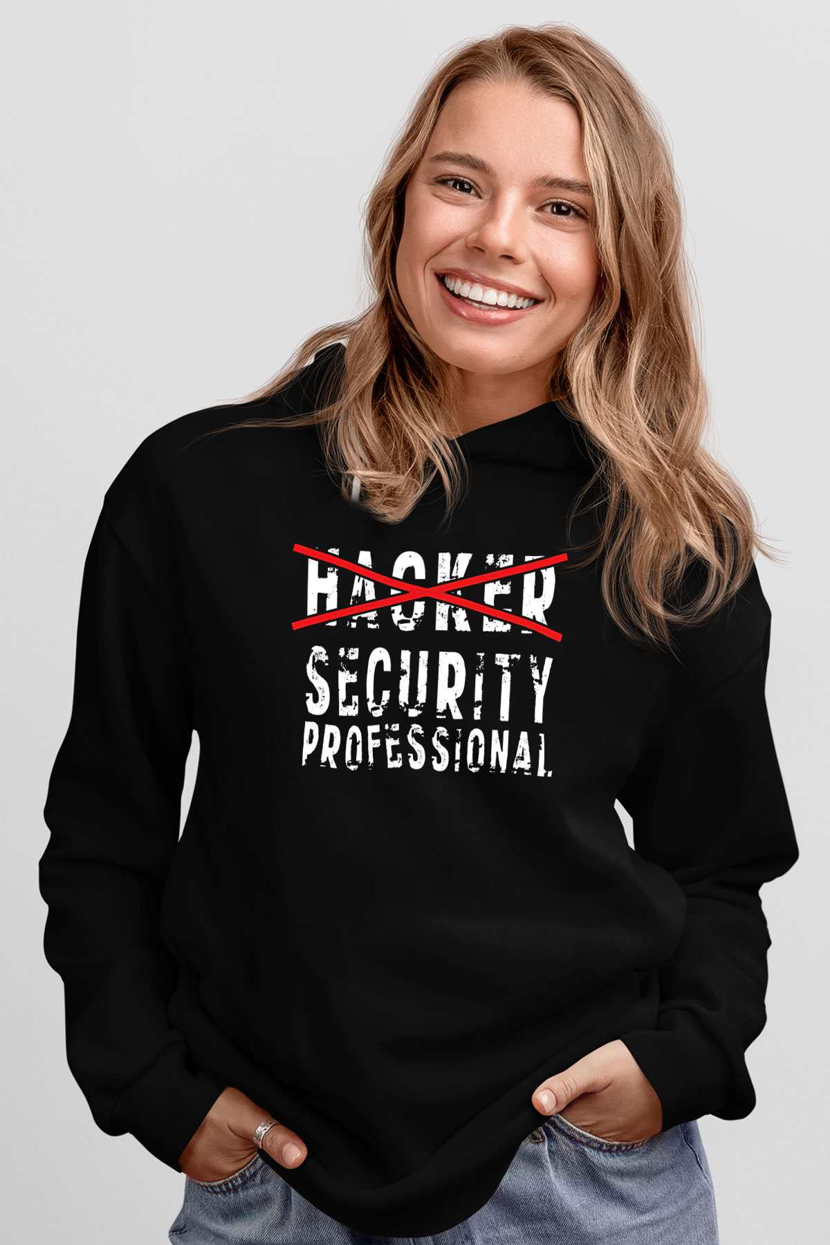 Hacker Baskılı Unisex Siyah Hoodie