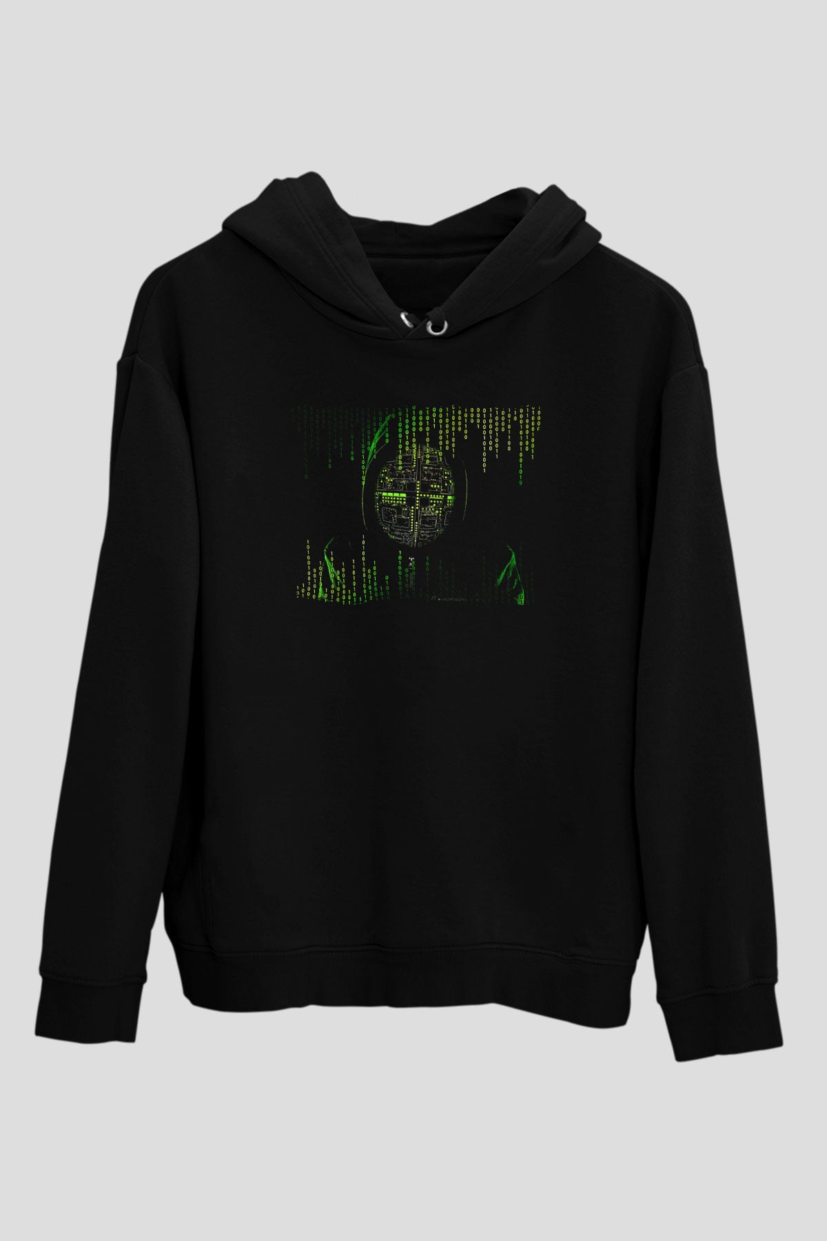 Hacker Baskılı Unisex Siyah Hoodie