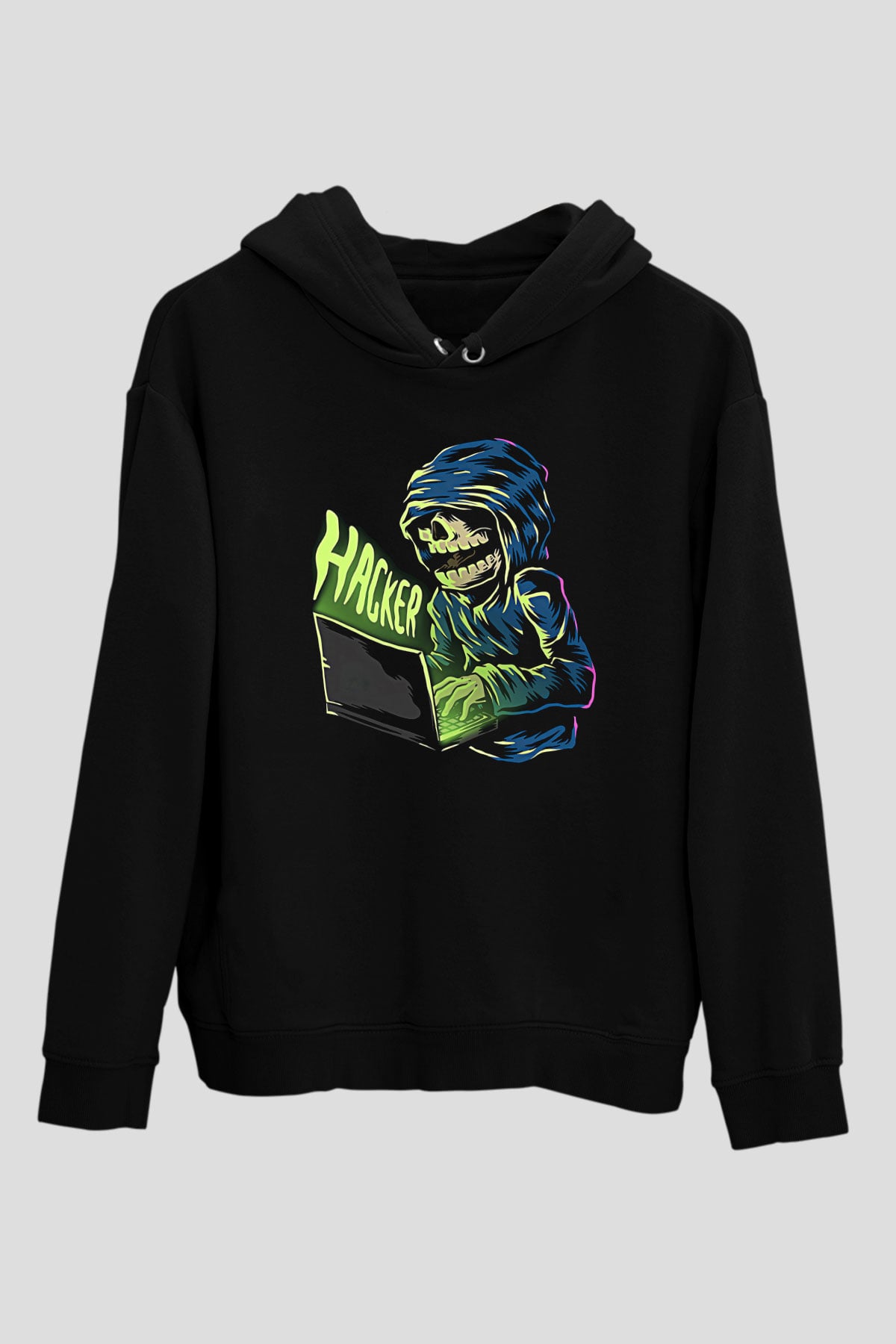 Hacker Baskılı Unisex Siyah Hoodie