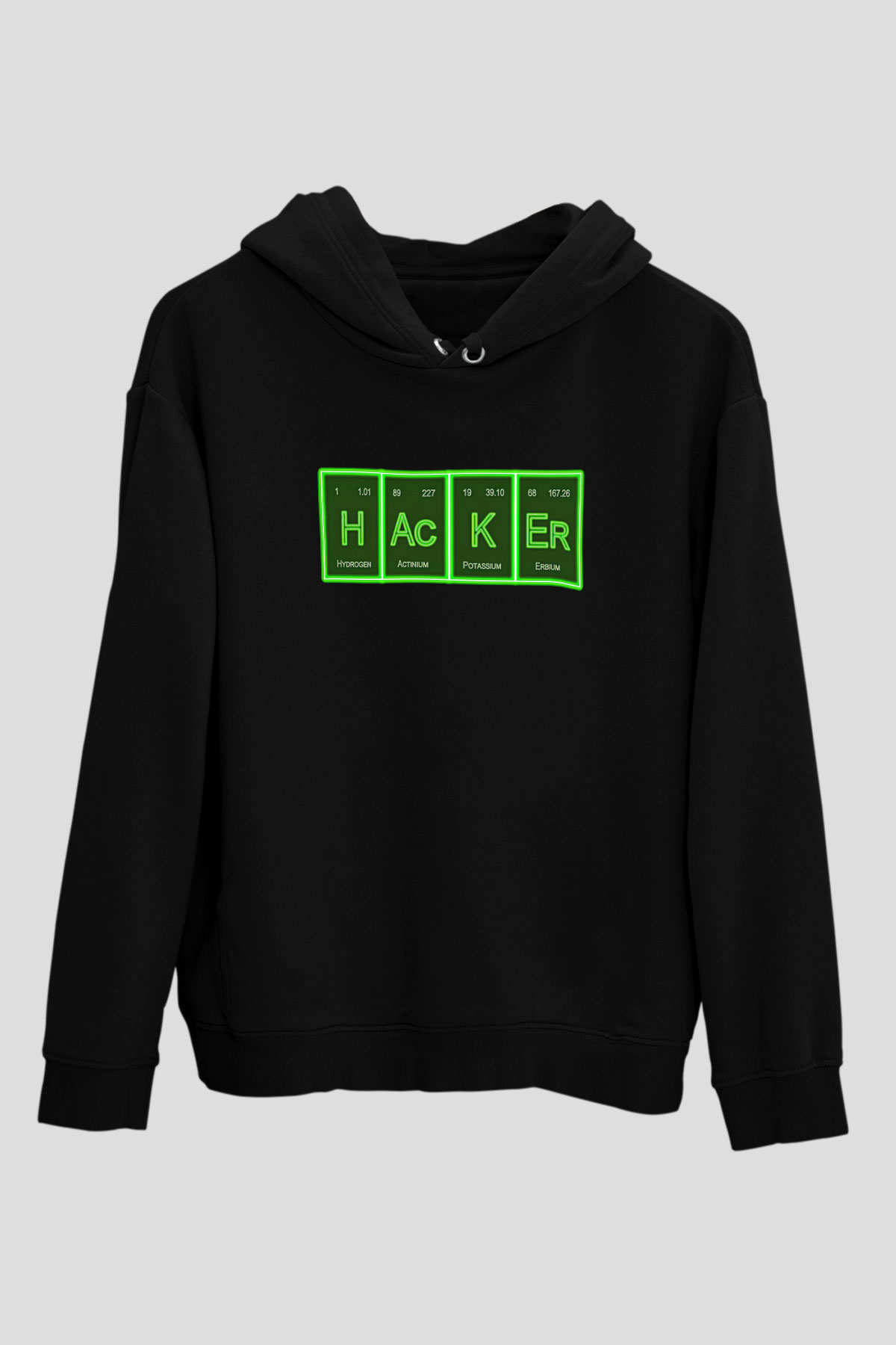 Hacker Baskılı Unisex Siyah Hoodie