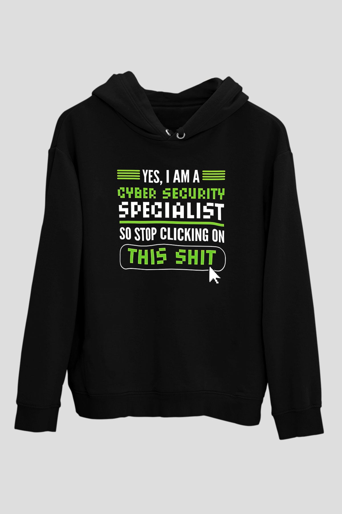 Hacker Baskılı Unisex Siyah Hoodie