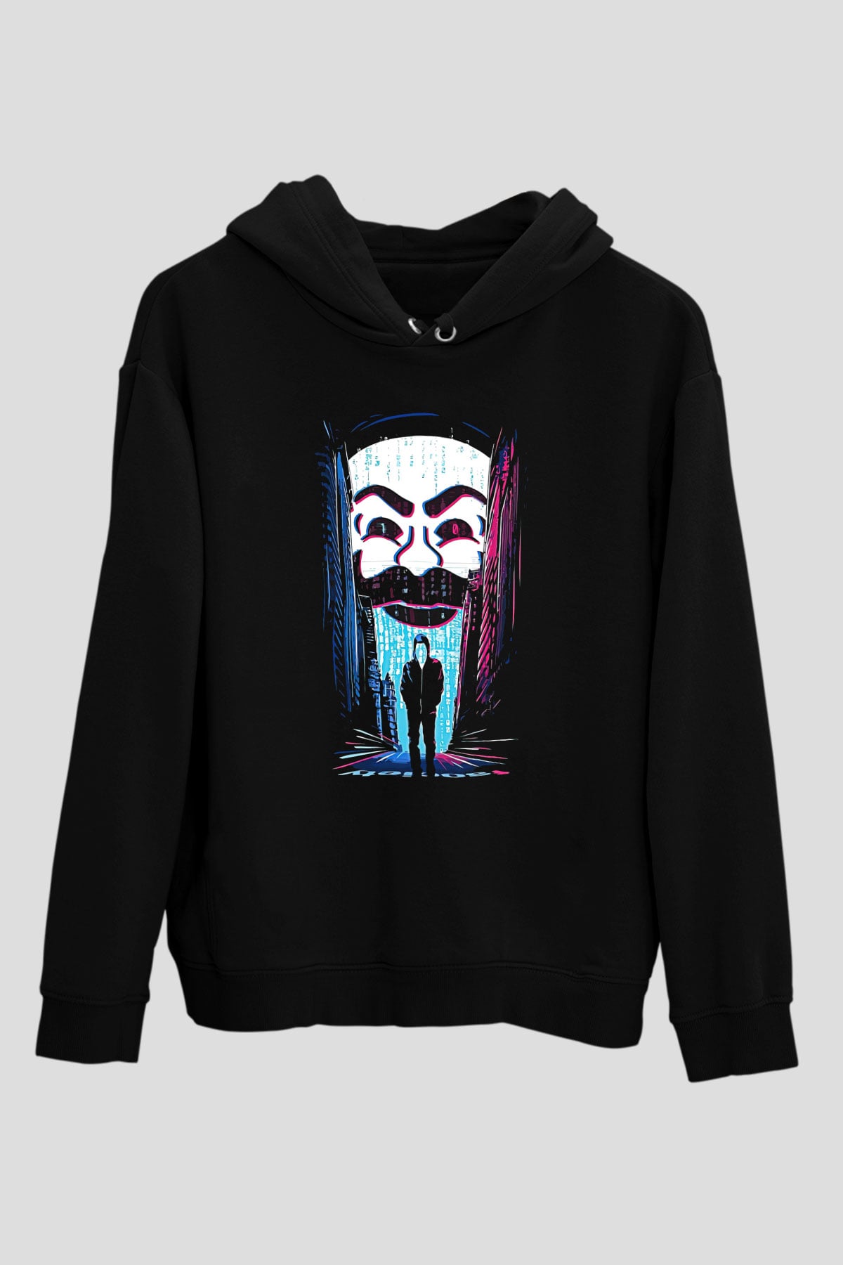 Hacker Baskılı Unisex Siyah Hoodie