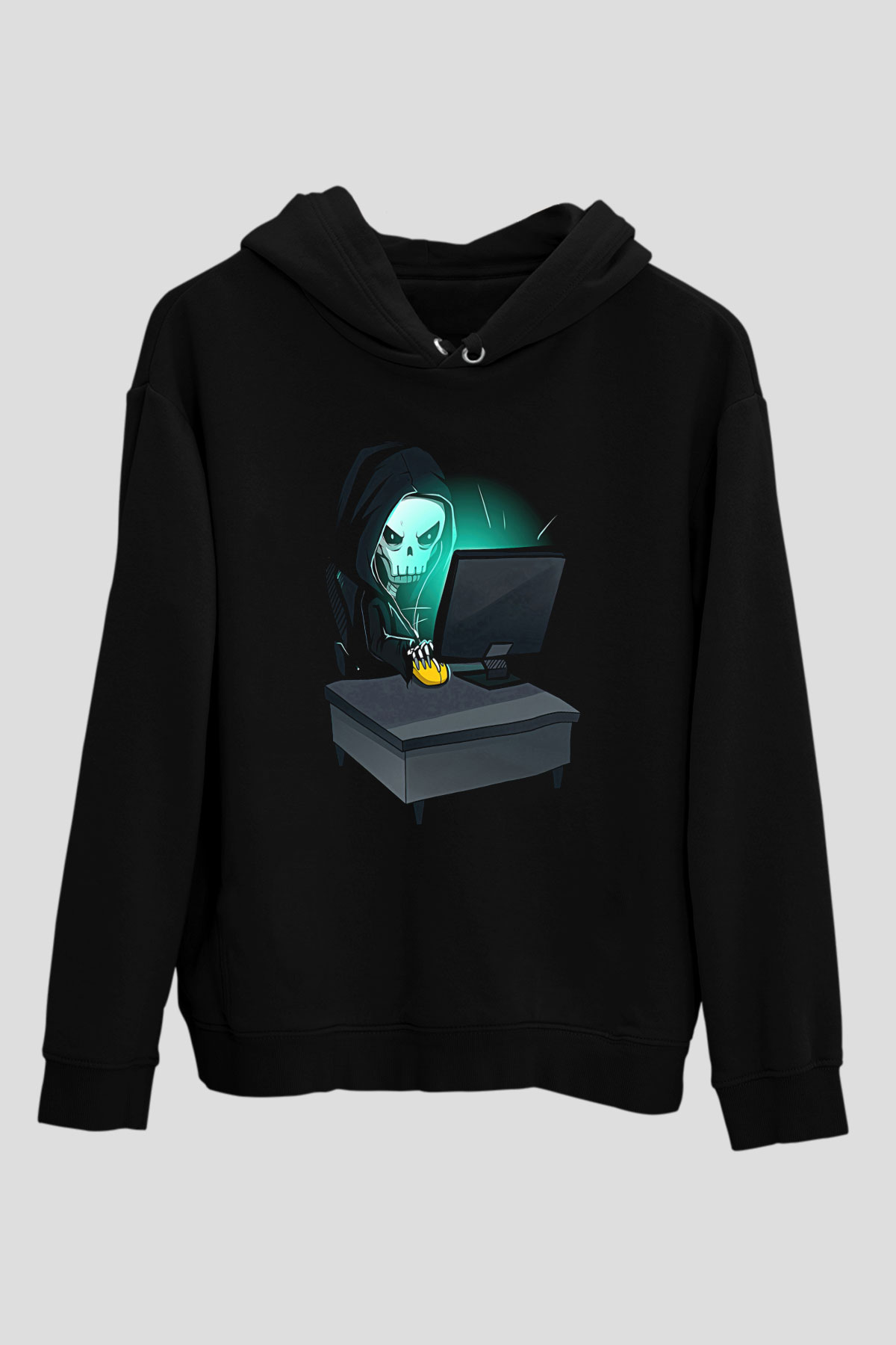 Hacker Baskılı Unisex Siyah Hoodie