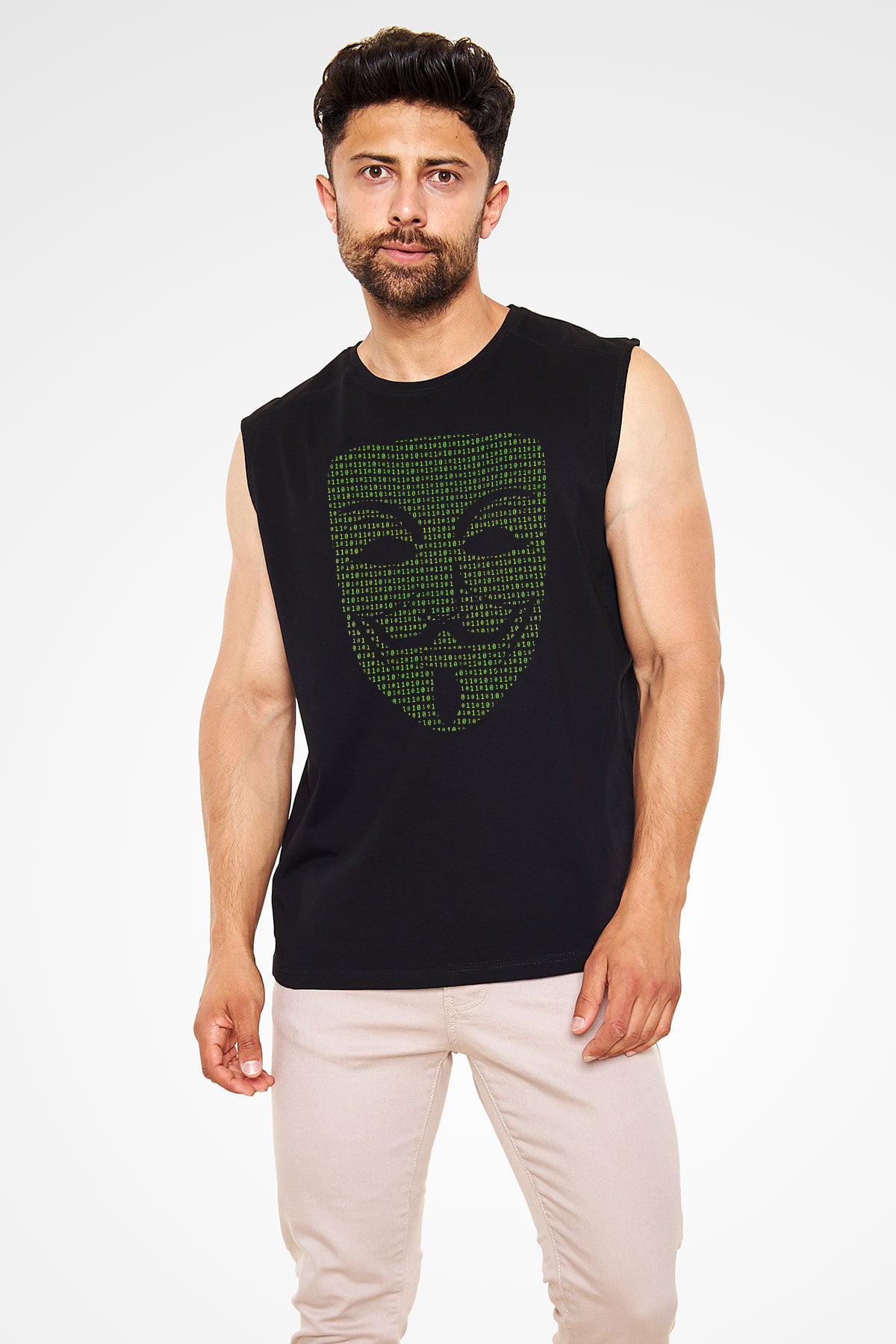 Hacker Baskılı Unisex Siyah Kolsuz Tişört - Tshirt