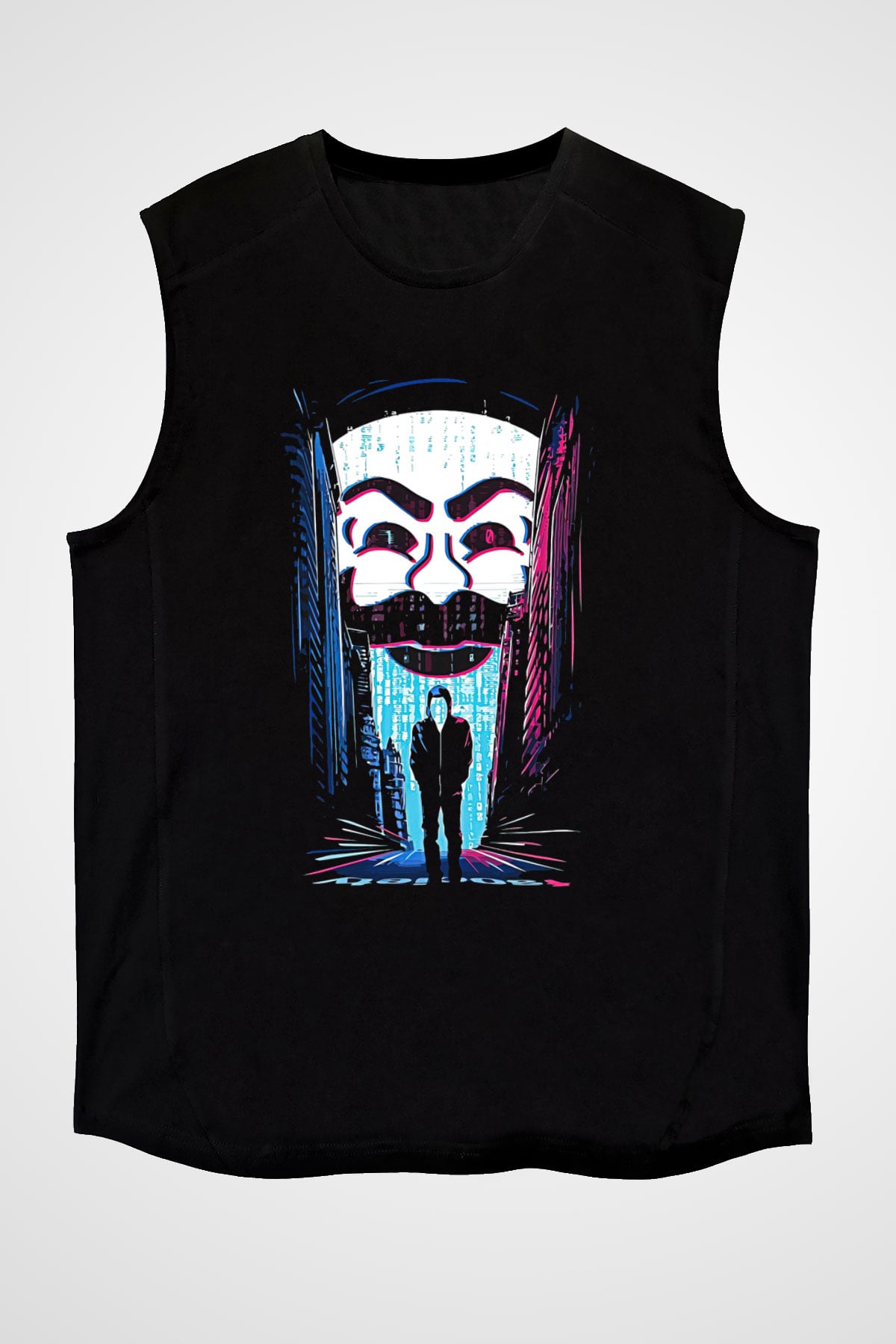 Hacker Baskılı Unisex Siyah Kolsuz Tişört - Tshirt