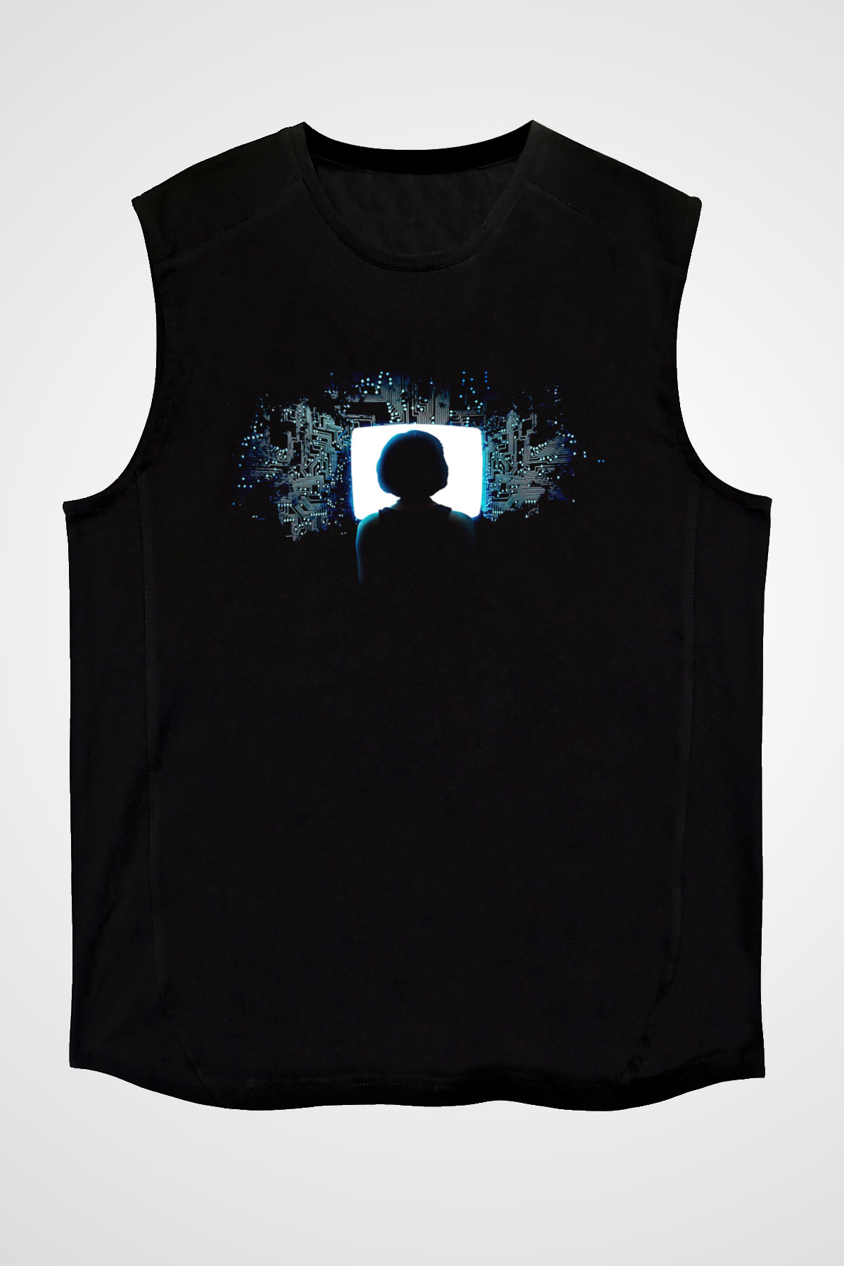 Hacker Baskılı Unisex Siyah Kolsuz Tişört - Tshirt