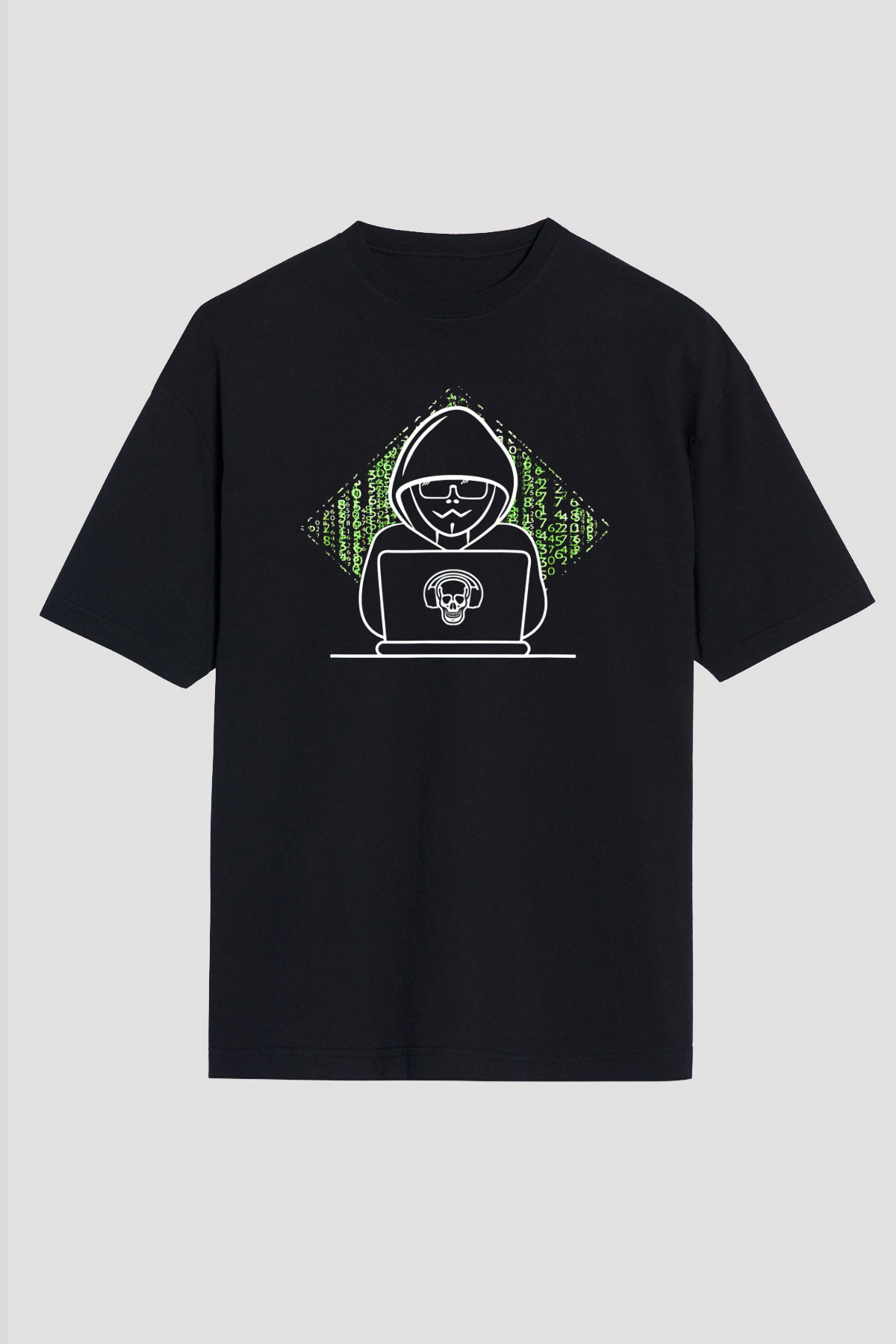 Hacker Baskılı Unisex Siyah Oversize Tişört - Tshirt