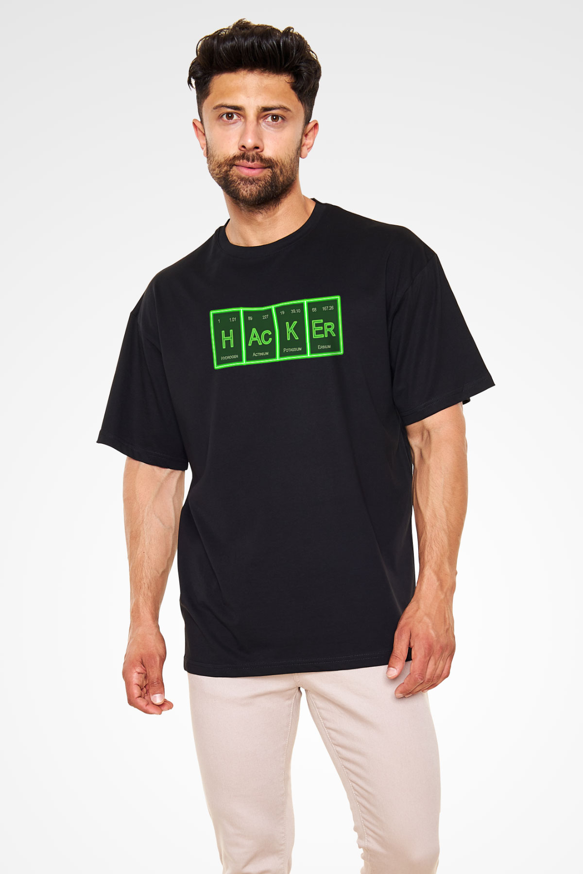 Hacker Baskılı Unisex Siyah Oversize Tişört - Tshirt