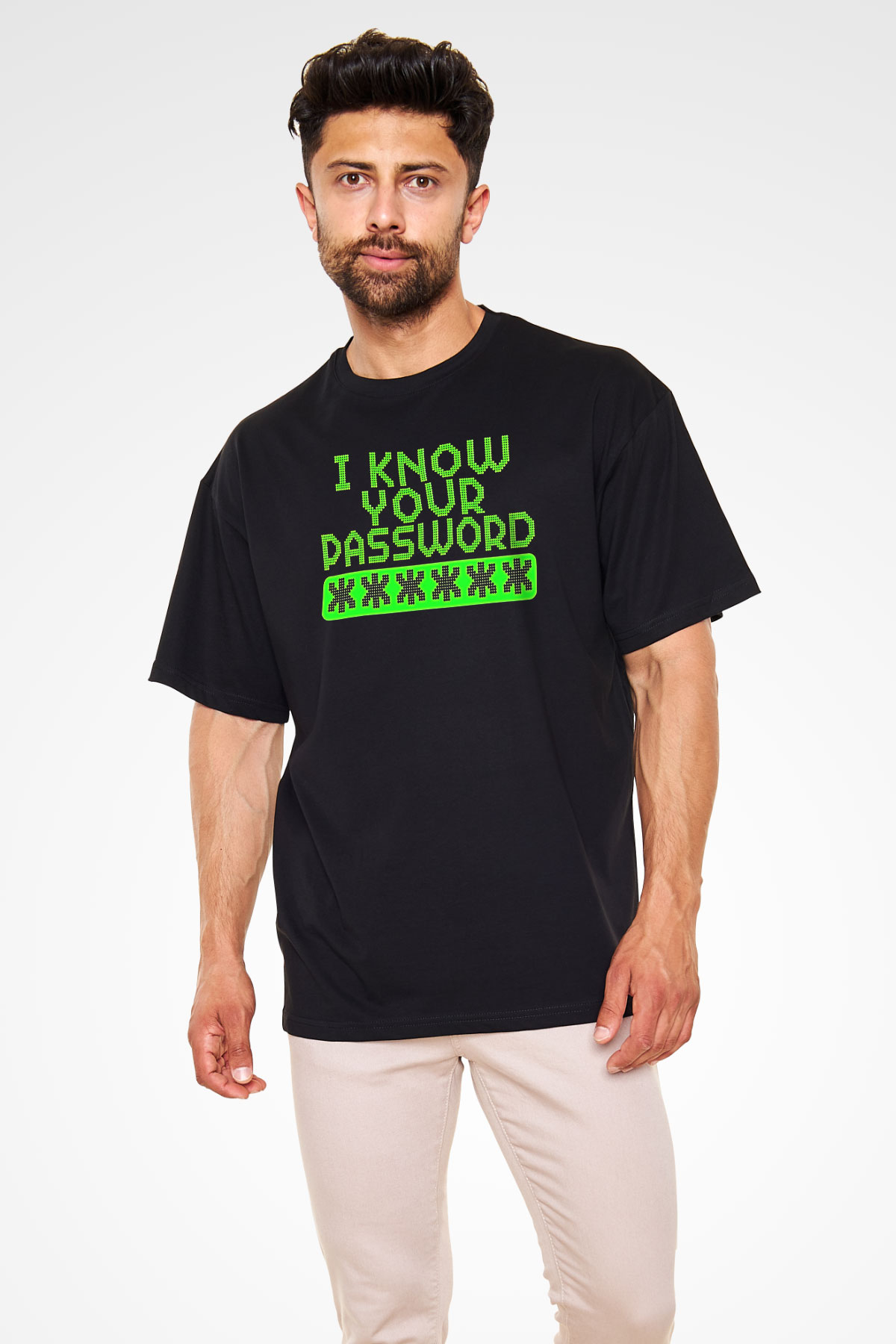 Hacker Baskılı Unisex Siyah Oversize Tişört - Tshirt