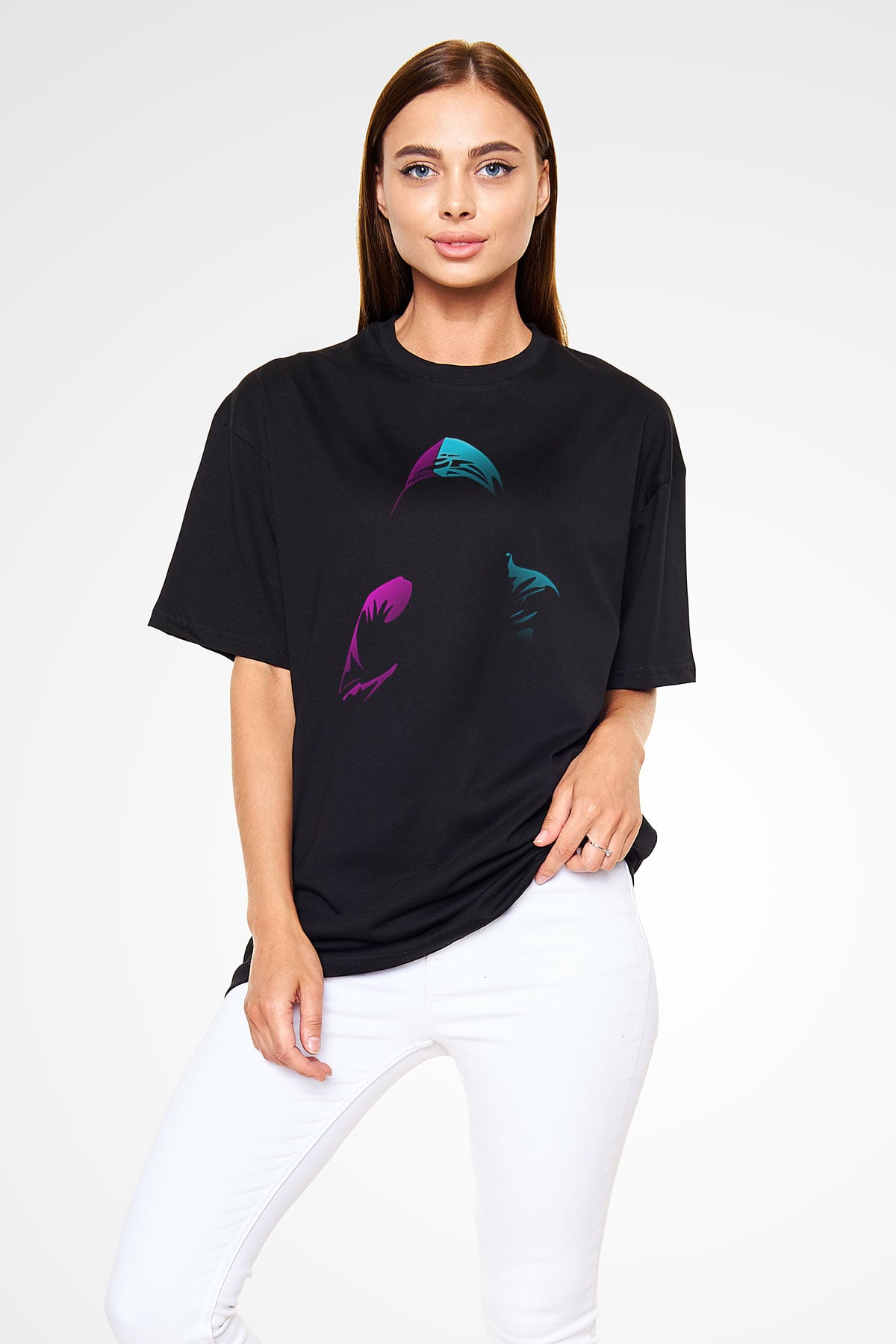 Hacker Baskılı Unisex Siyah Oversize Tişört - Tshirt