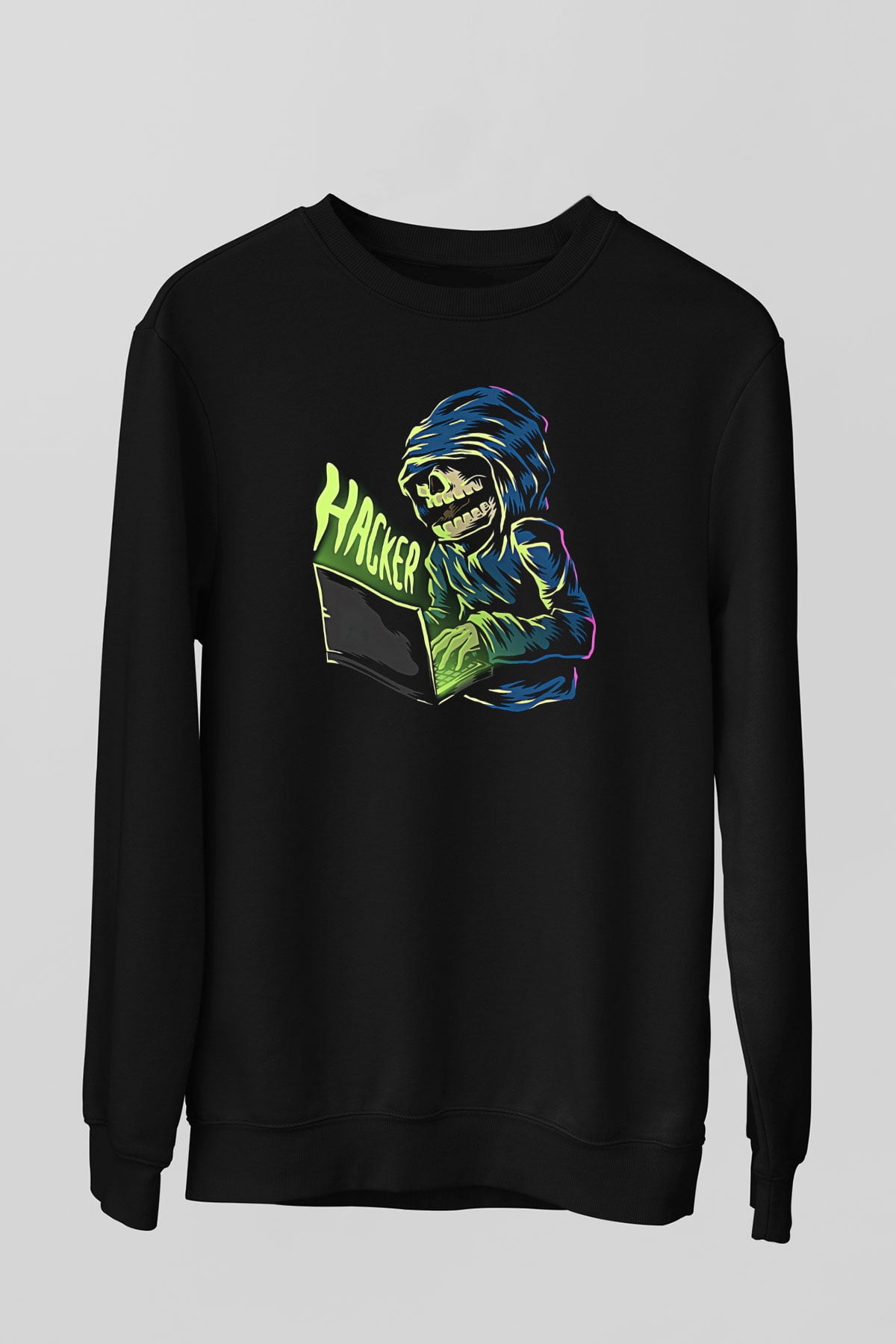 Hacker Baskılı Unisex Siyah Sweatshirt