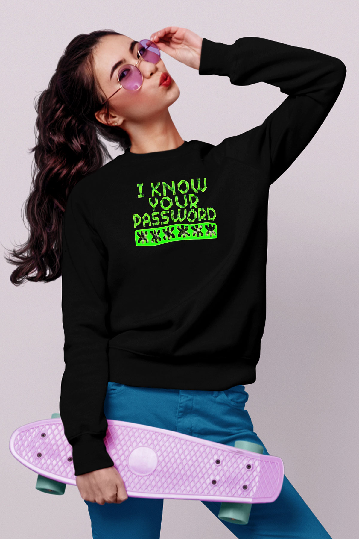 Hacker Baskılı Unisex Siyah Sweatshirt