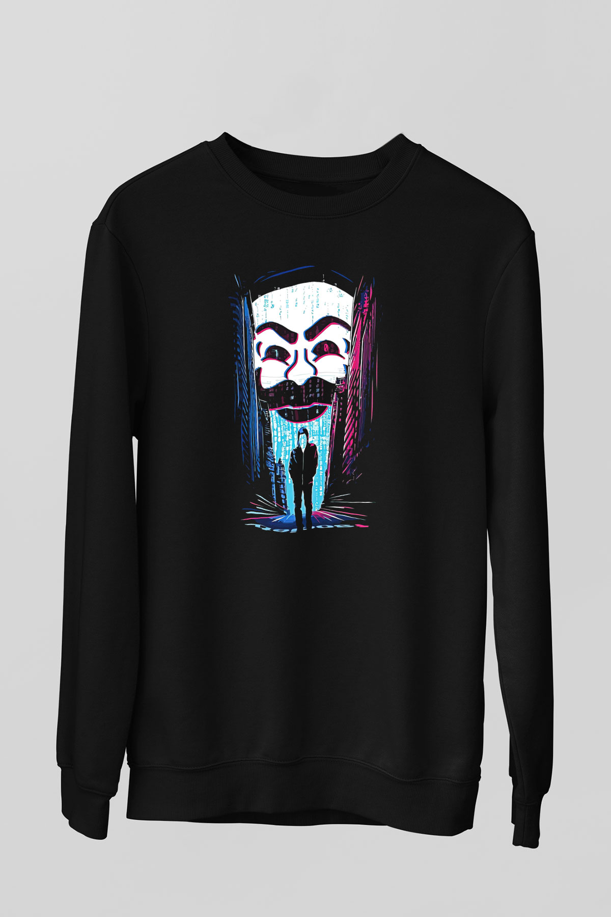 Hacker Baskılı Unisex Siyah Sweatshirt