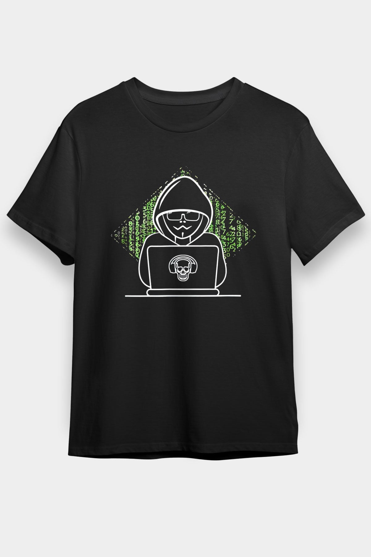 Hacker Baskılı Unisex Siyah Tişört - Tshirt
