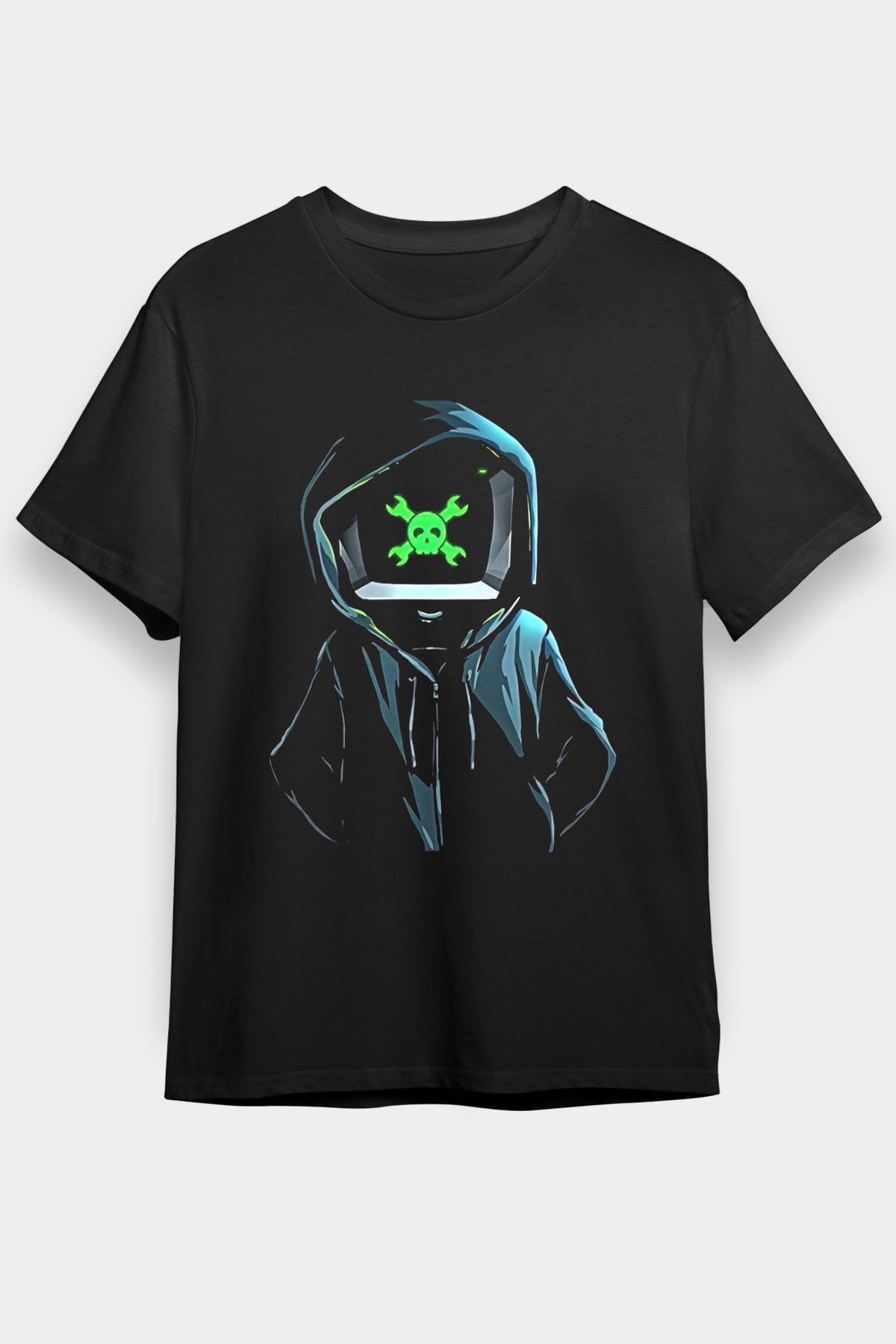 Hacker Baskılı Unisex Siyah Tişört - Tshirt