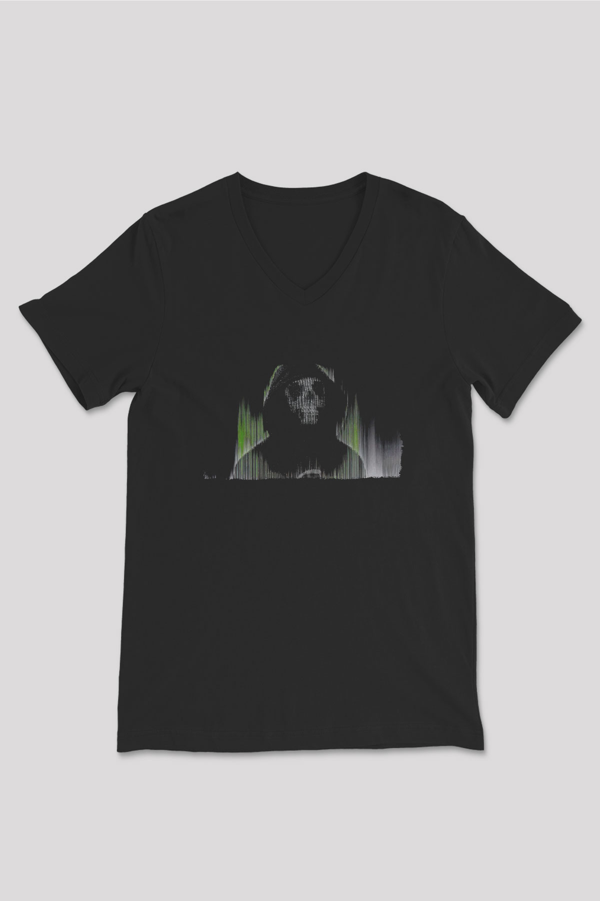 Hacker Baskılı Unisex Siyah V Yaka Tişört - Tshirt