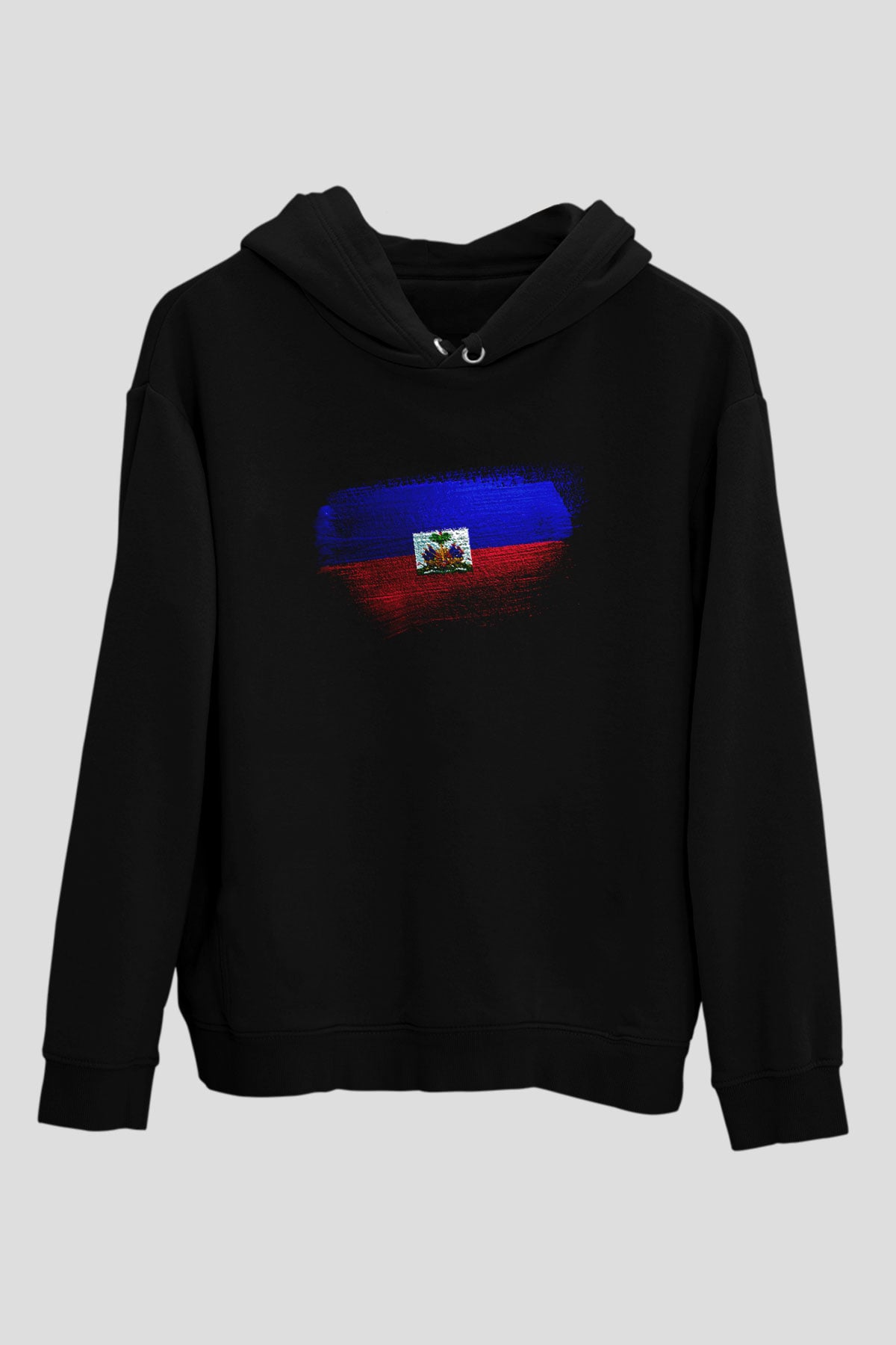 Haiti Bayrağı Baskılı Unisex Siyah Hoodie