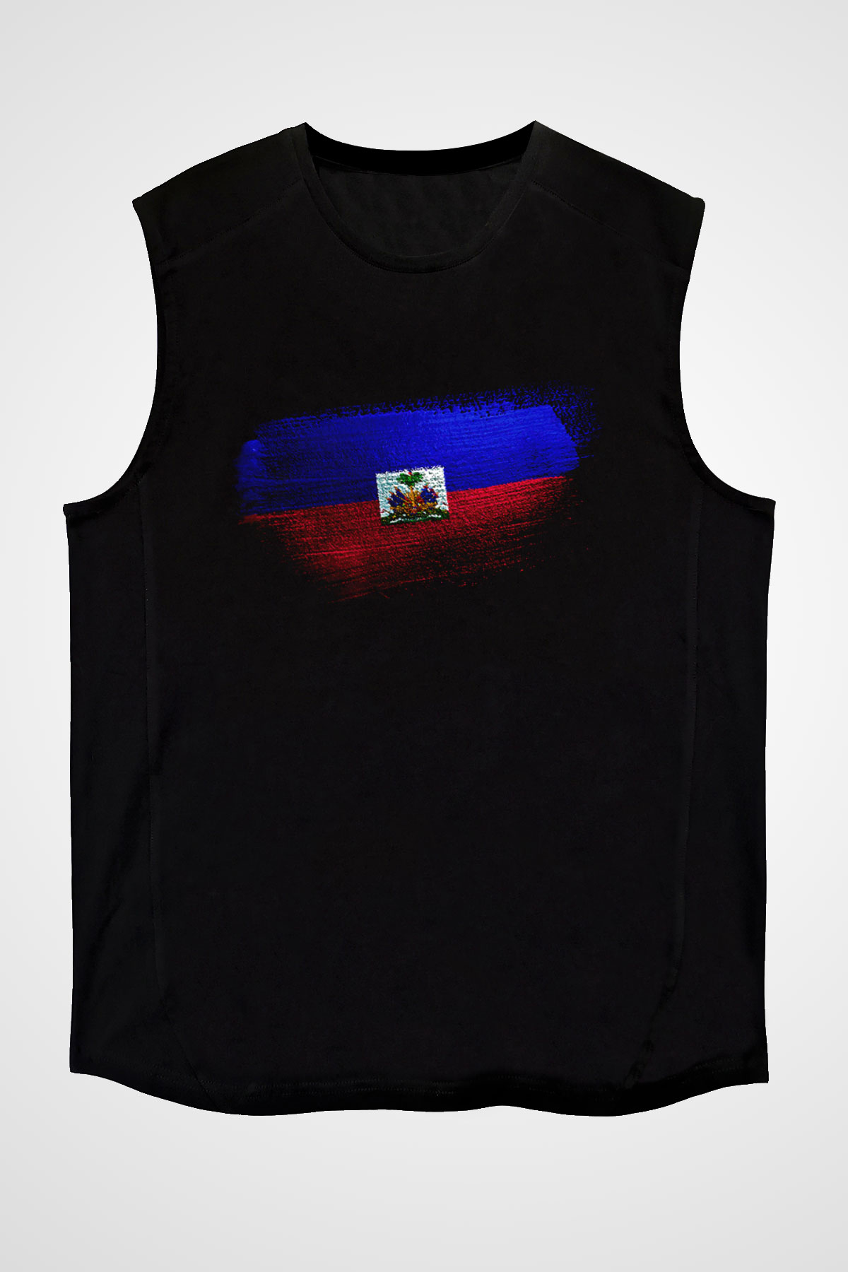 Haiti Bayrağı Baskılı Unisex Siyah Kolsuz Tişört