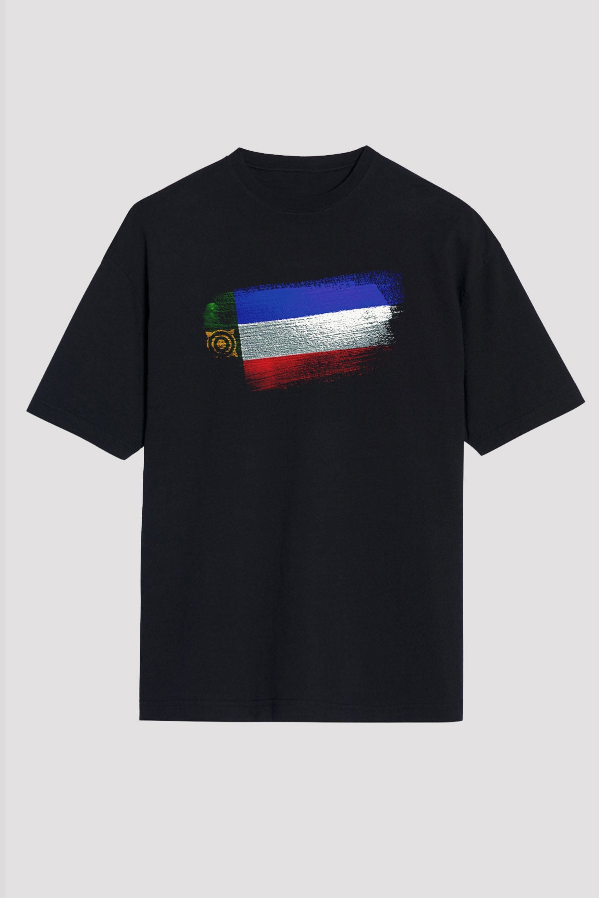 Hakasya - Khakassia Bayrağı Baskılı Unisex Siyah Oversize Tişört