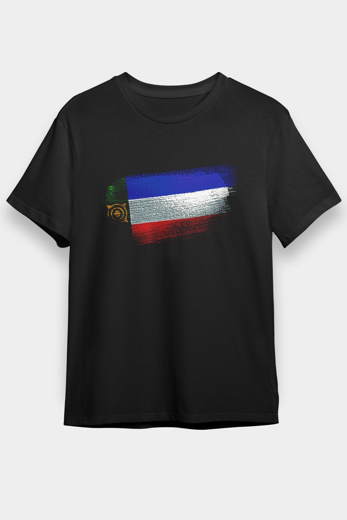 Hakasya - Khakassia Bayrağı Baskılı Unisex Siyah Tişört