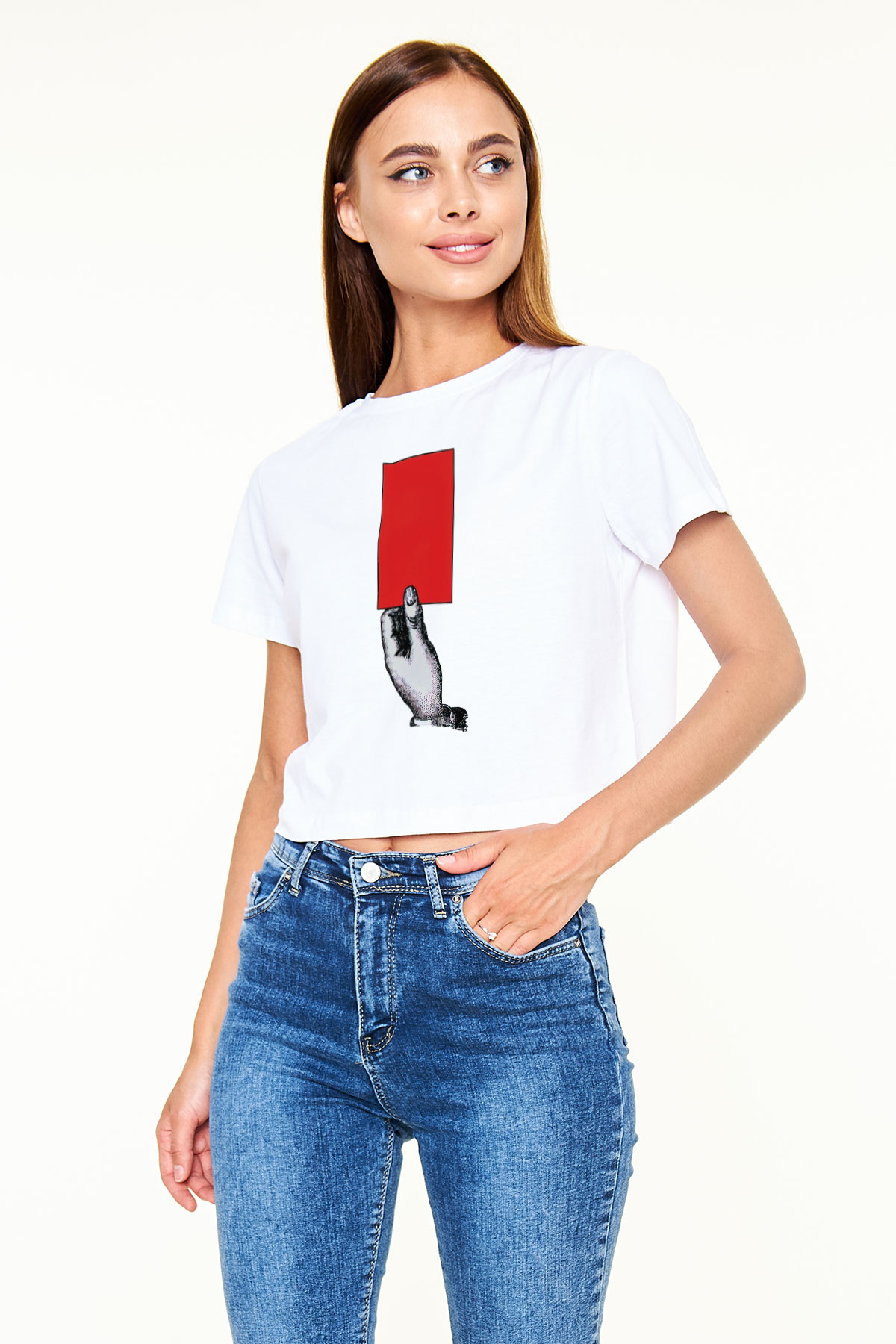 Hakem Beyaz  Crop Top Tişört