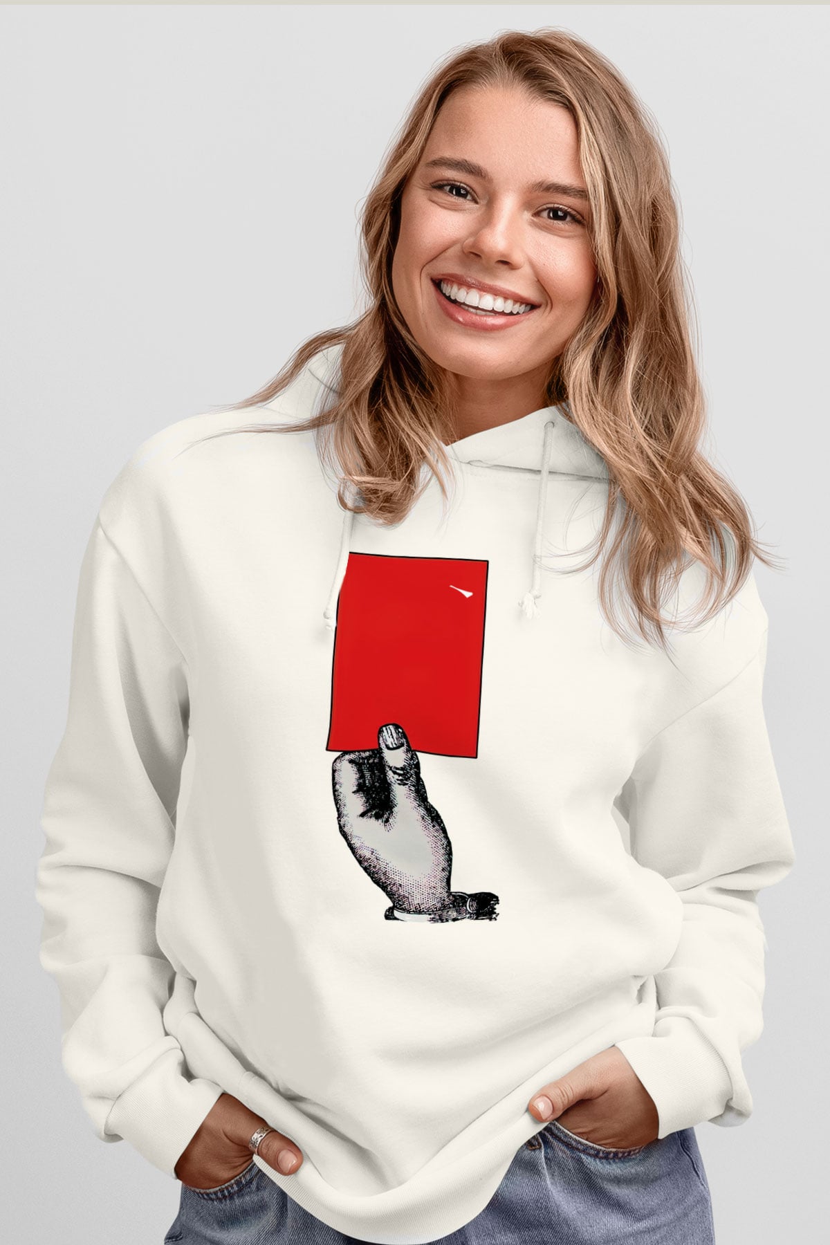 Hakem Beyaz Unisex Kapüşonlu Sweatshirt
