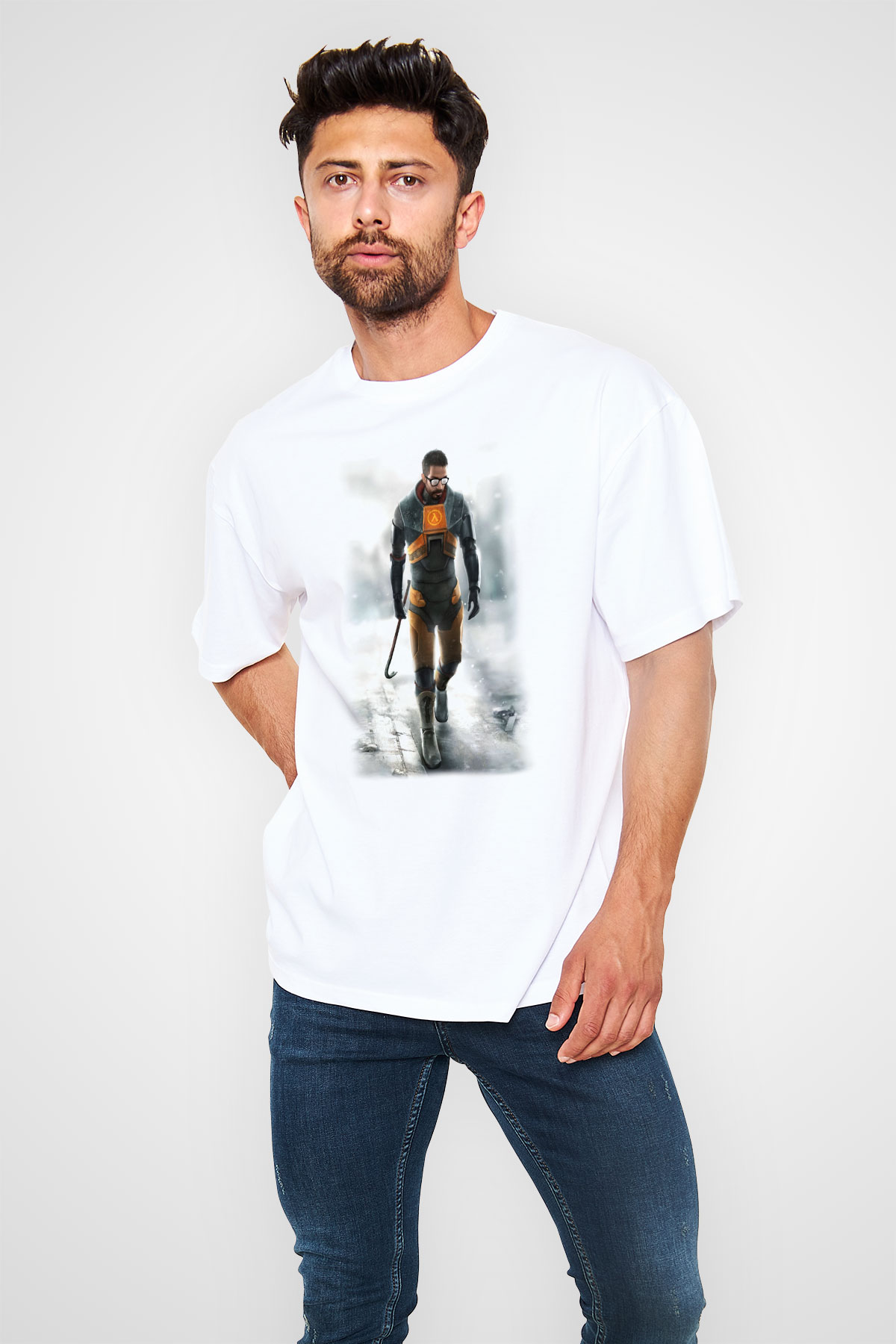 Half-Life Beyaz Unisex Oversize Tişört T-Shirt