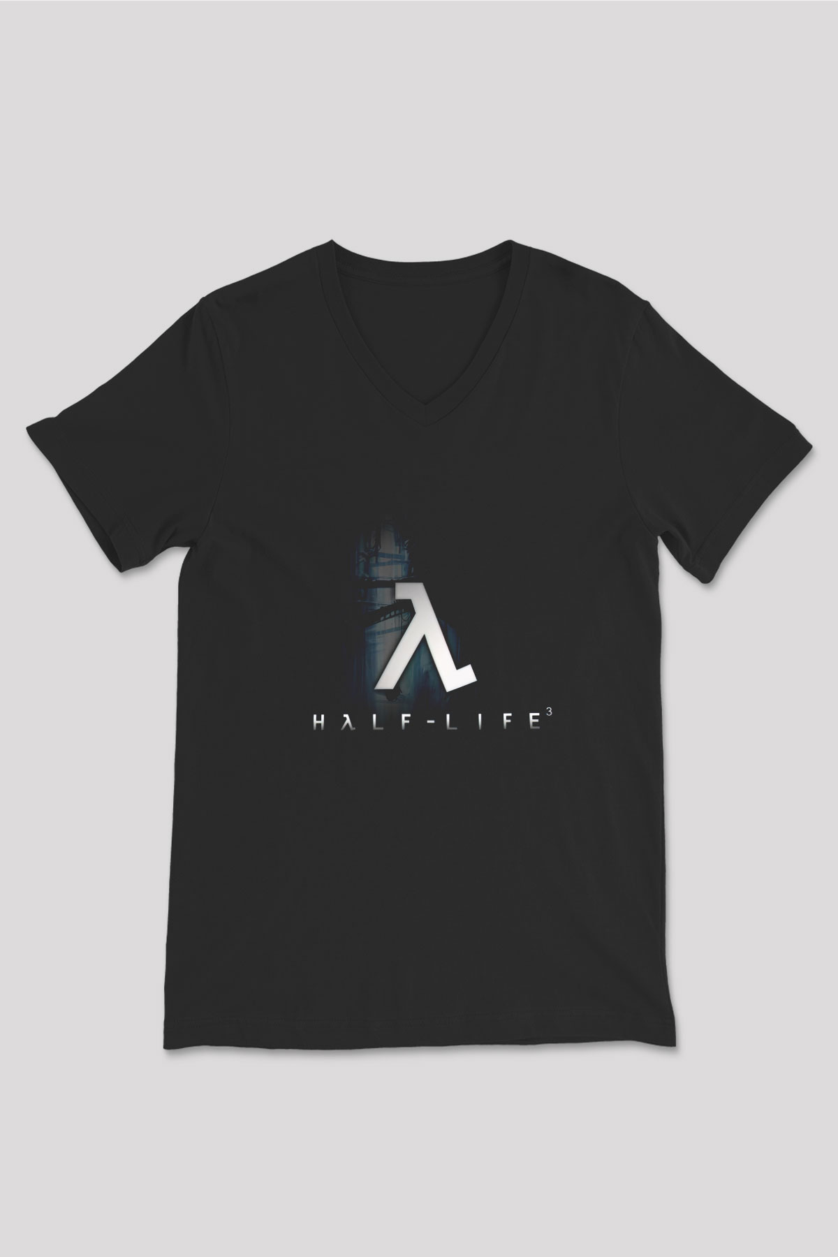 Half-Life Siyah Unisex V Yaka Tişört T-Shirt