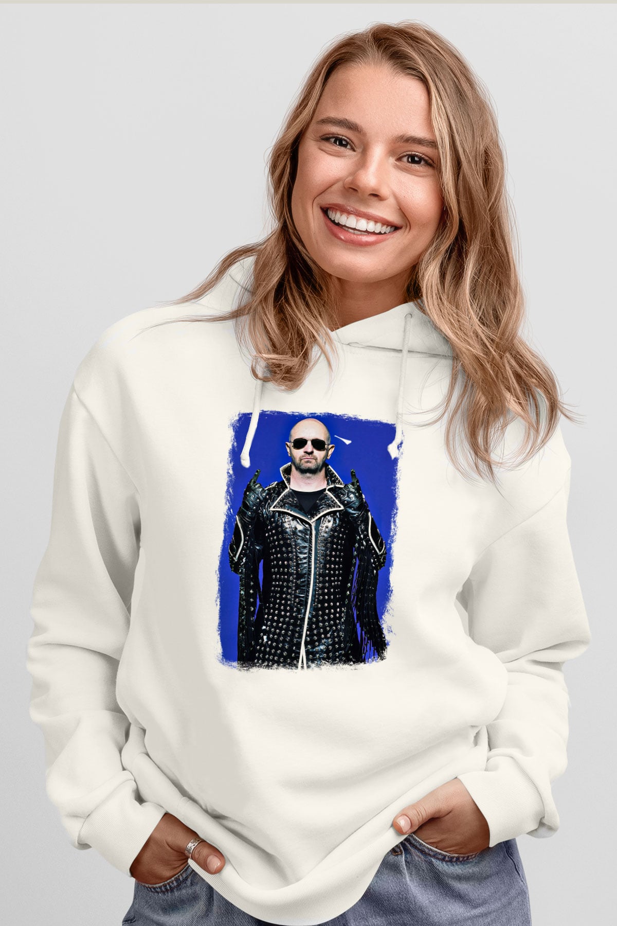 Halford Baskılı Unisex Beyaz Hoodie